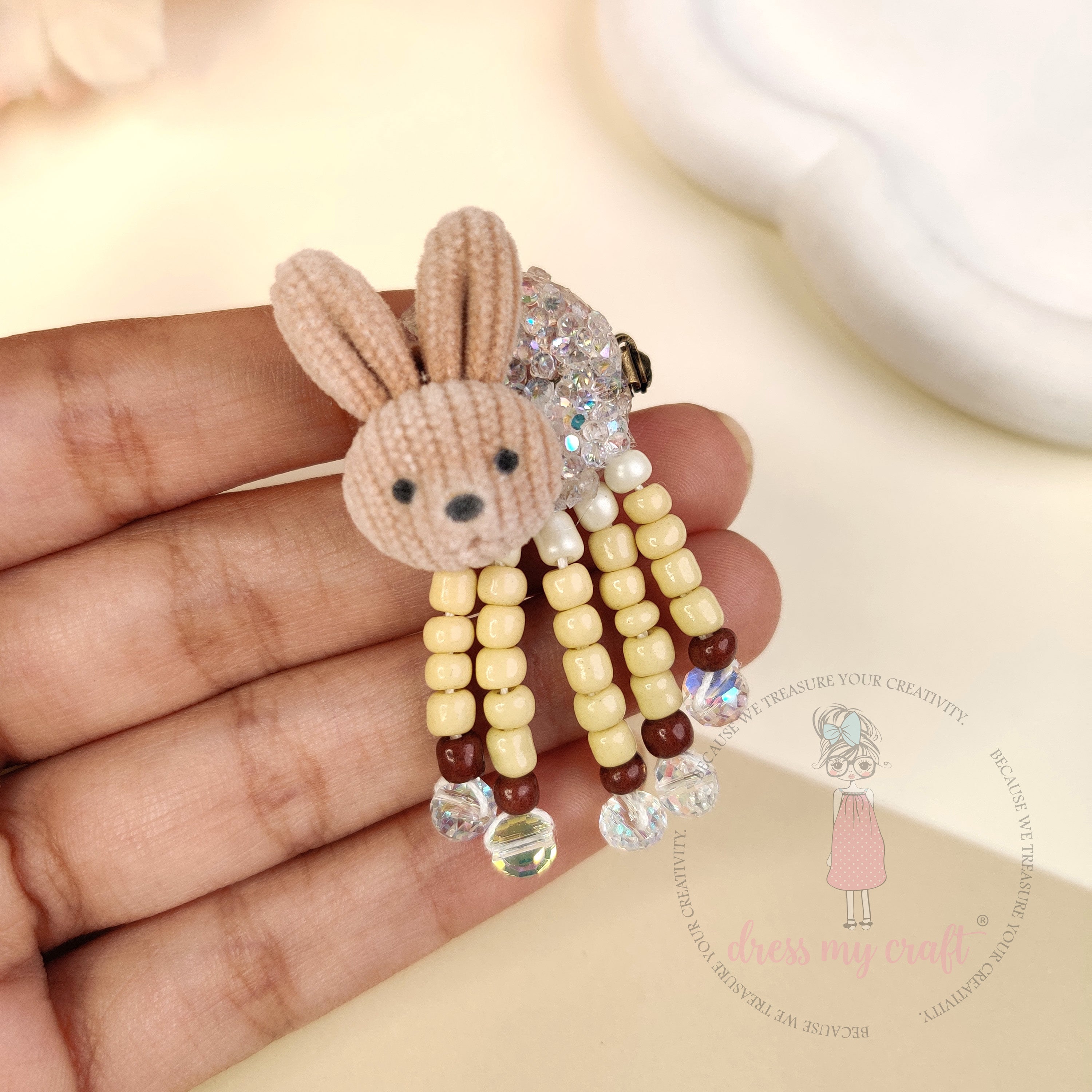 Miniature Velvet Bunny Face Charm With Loop