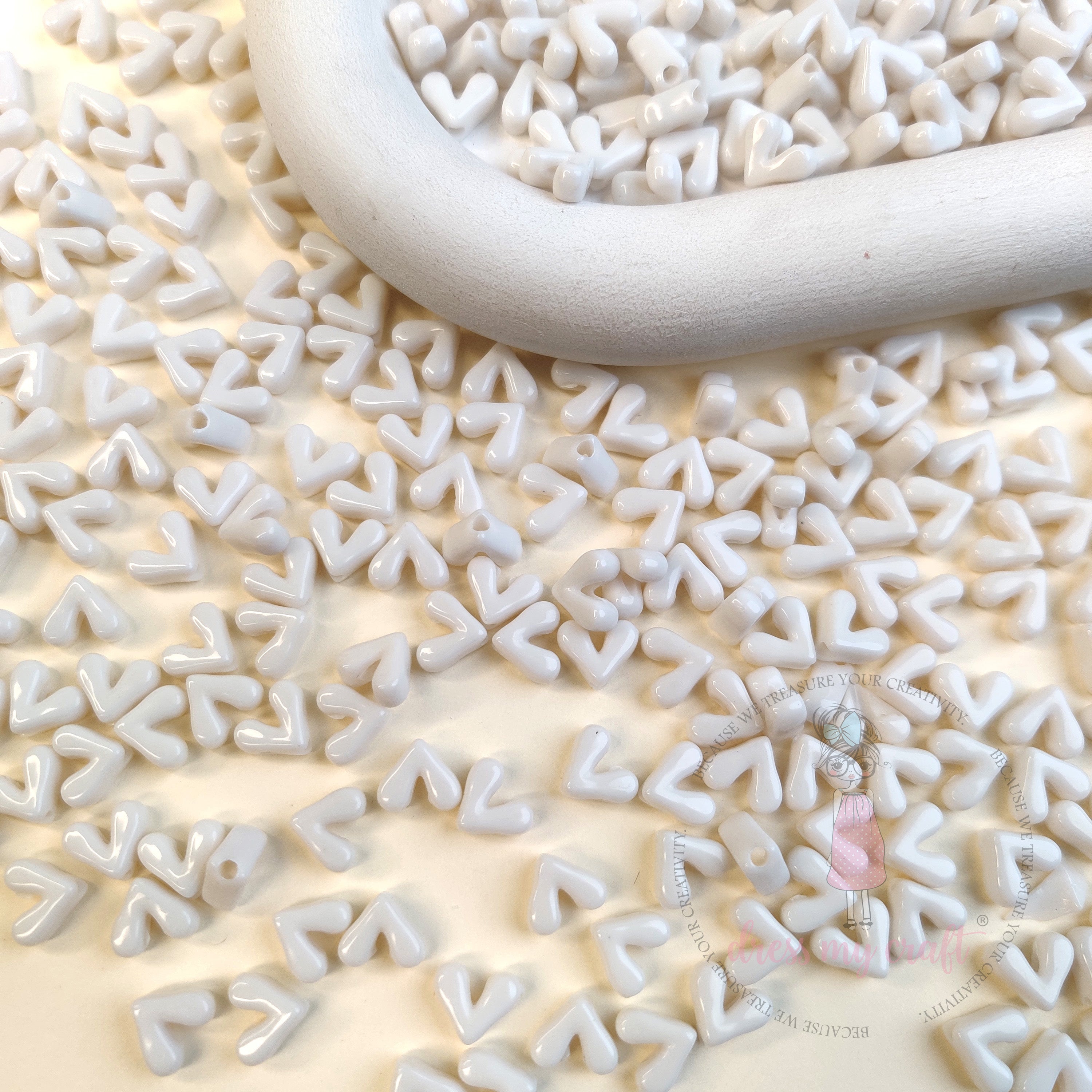 Milky White Heart Beads