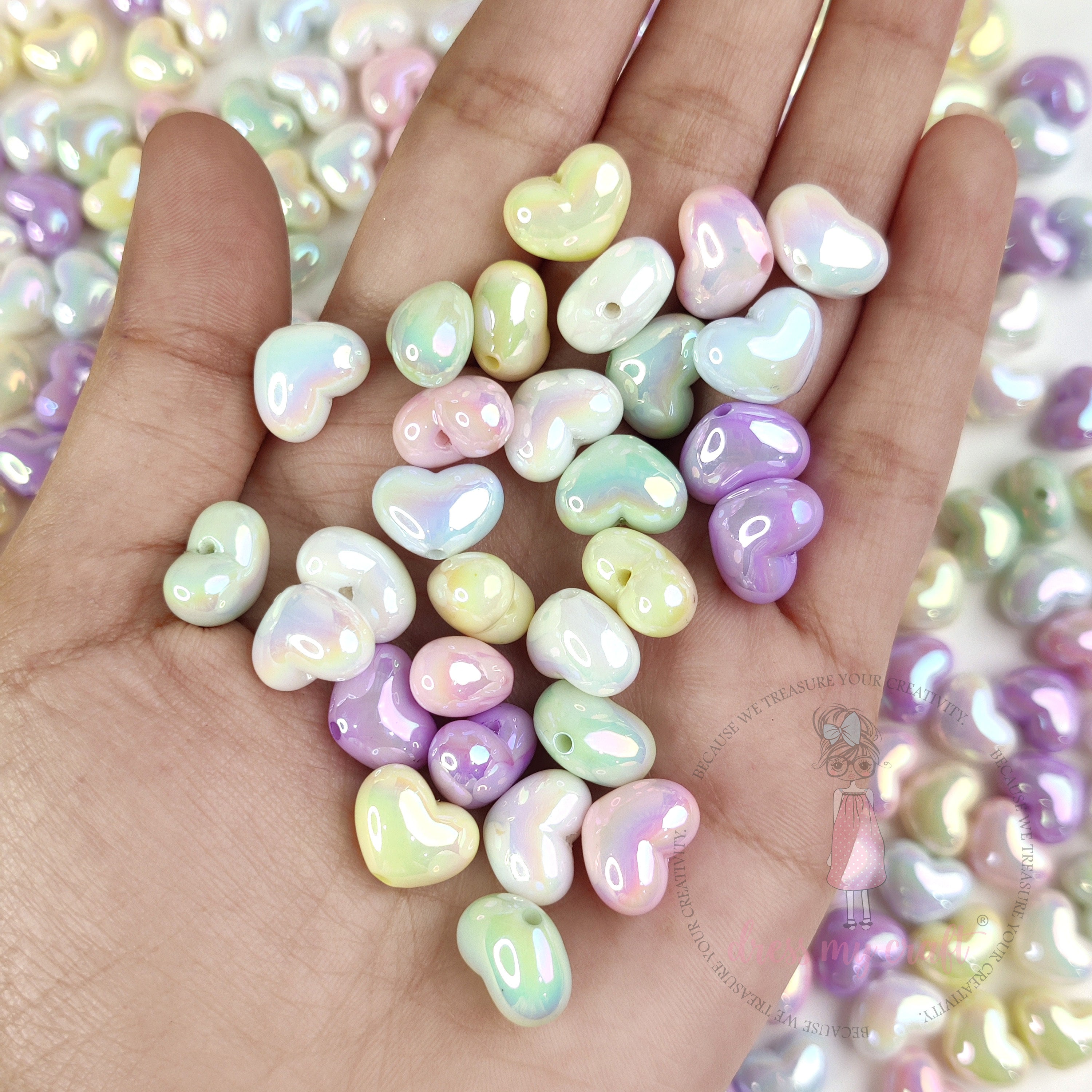 Pastel Glow Heart Beads