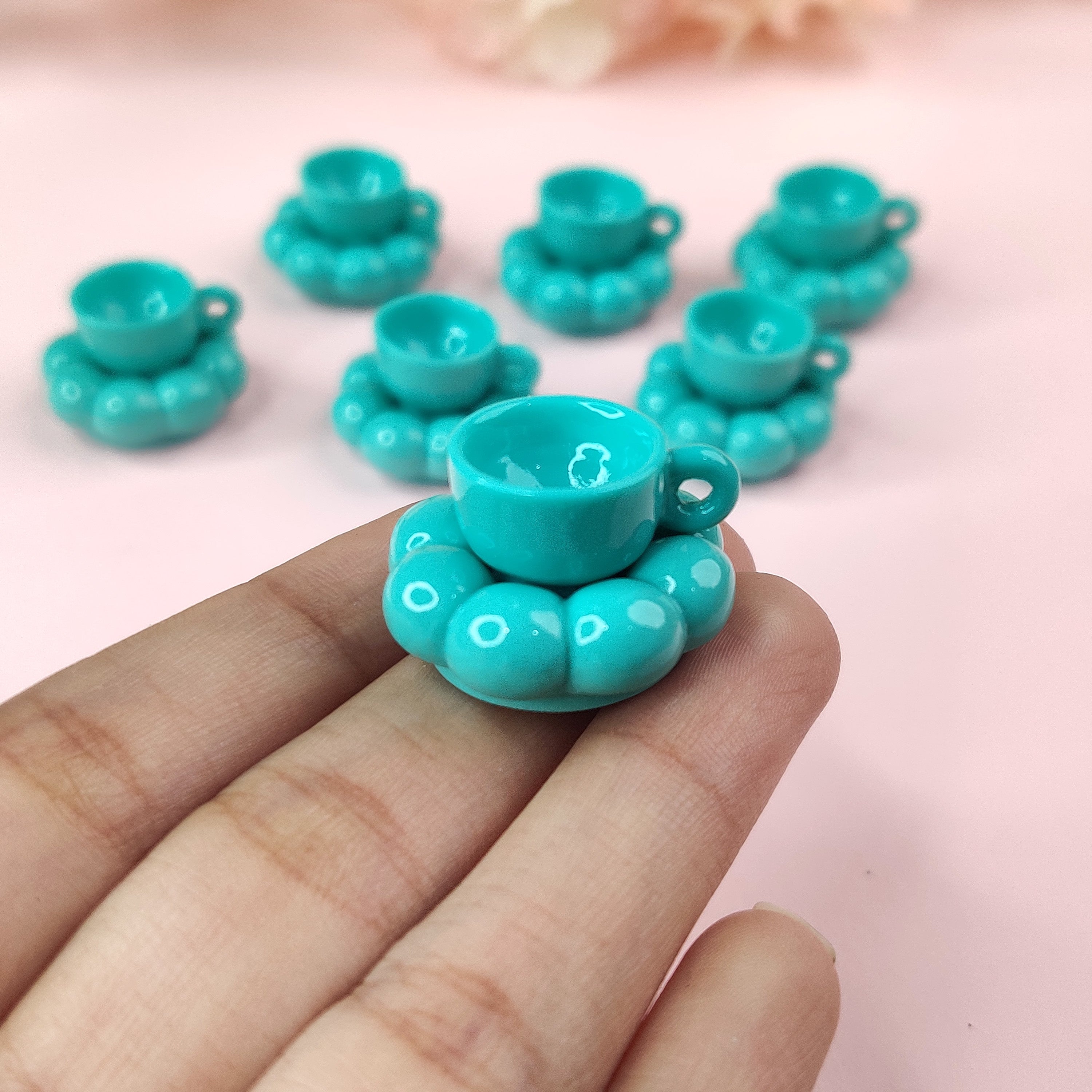Miniature Pinteresty Cup & Saucer -Aqua Teal
