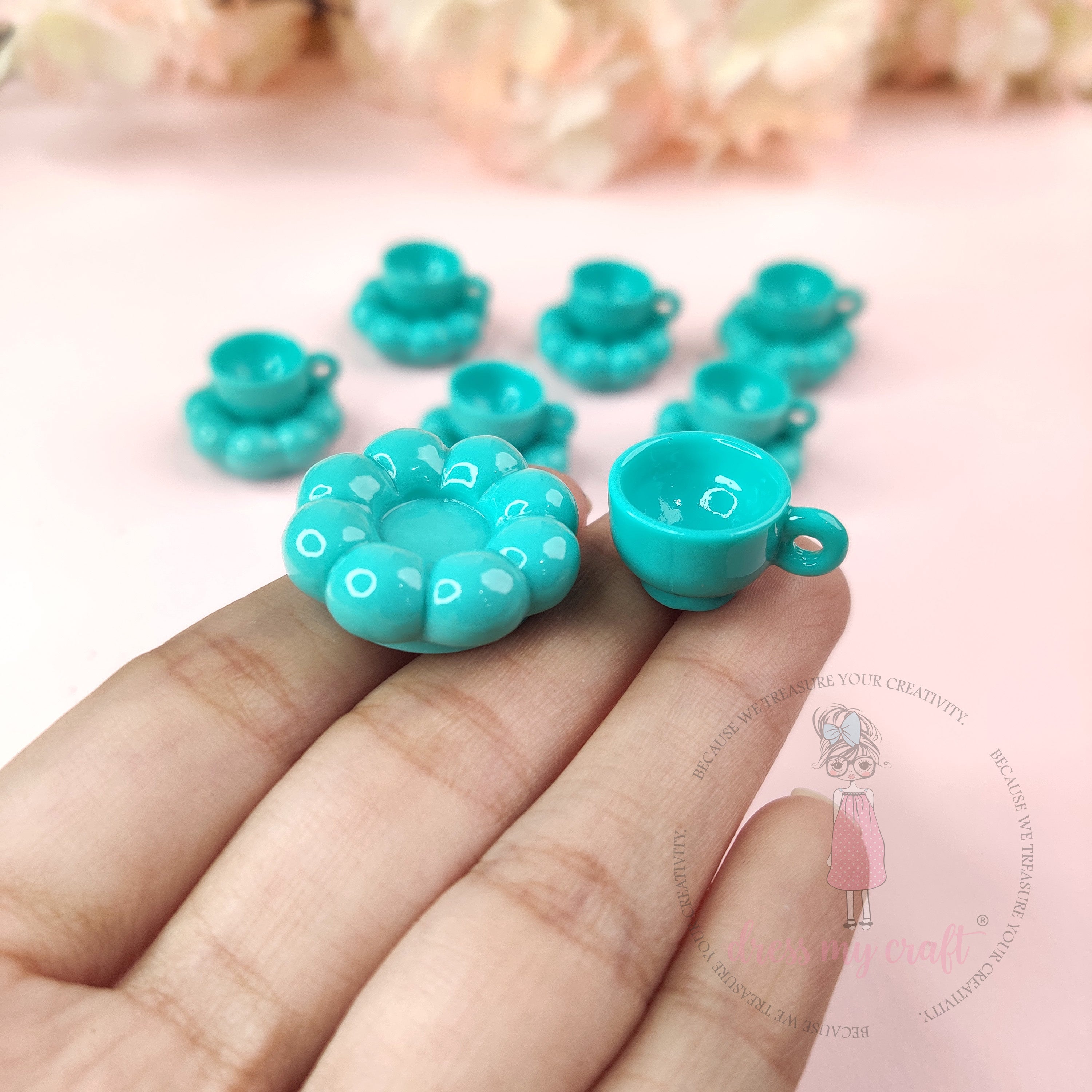 Miniature Pinteresty Cup & Saucer -Aqua Teal