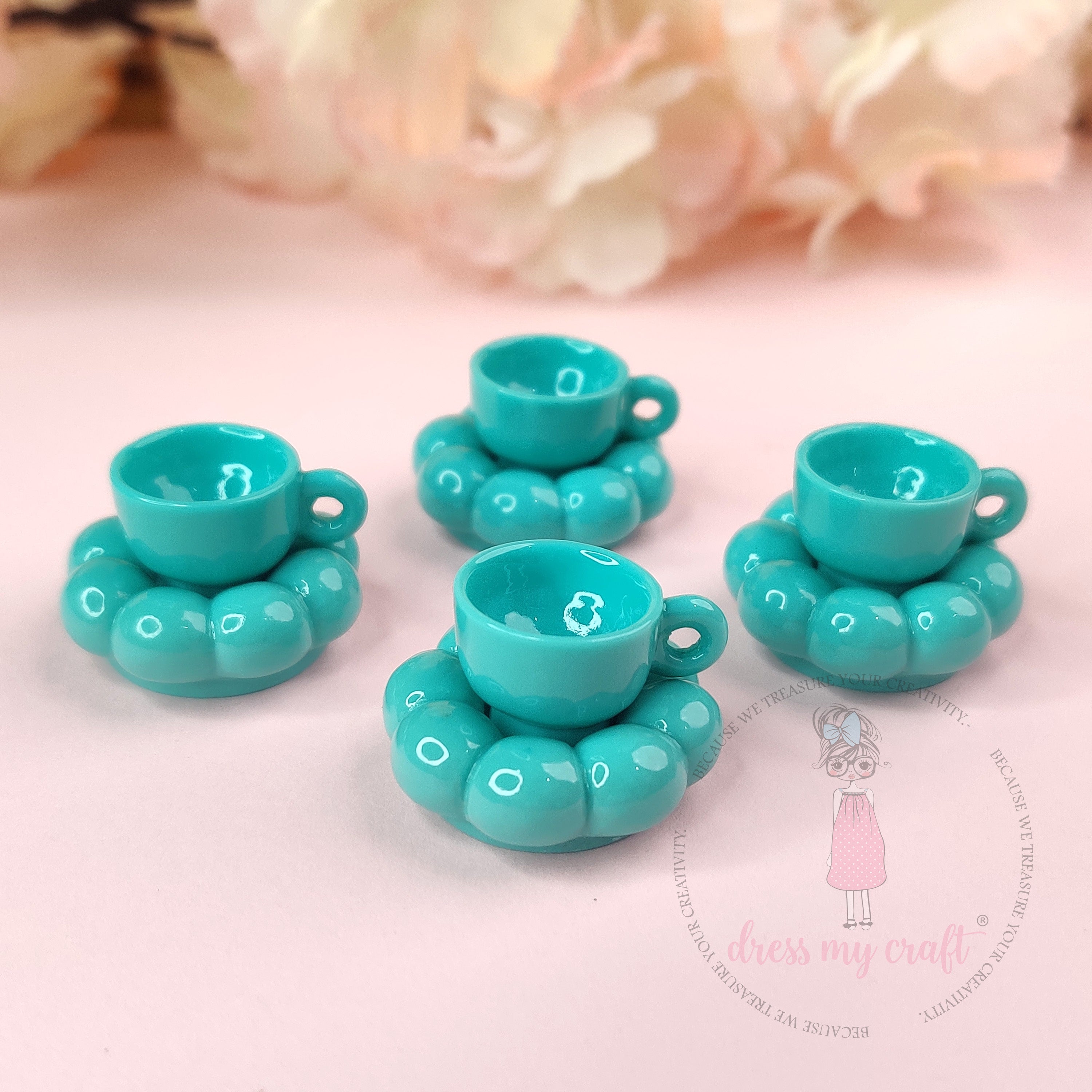 Miniature Pinteresty Cup & Saucer -Aqua Teal