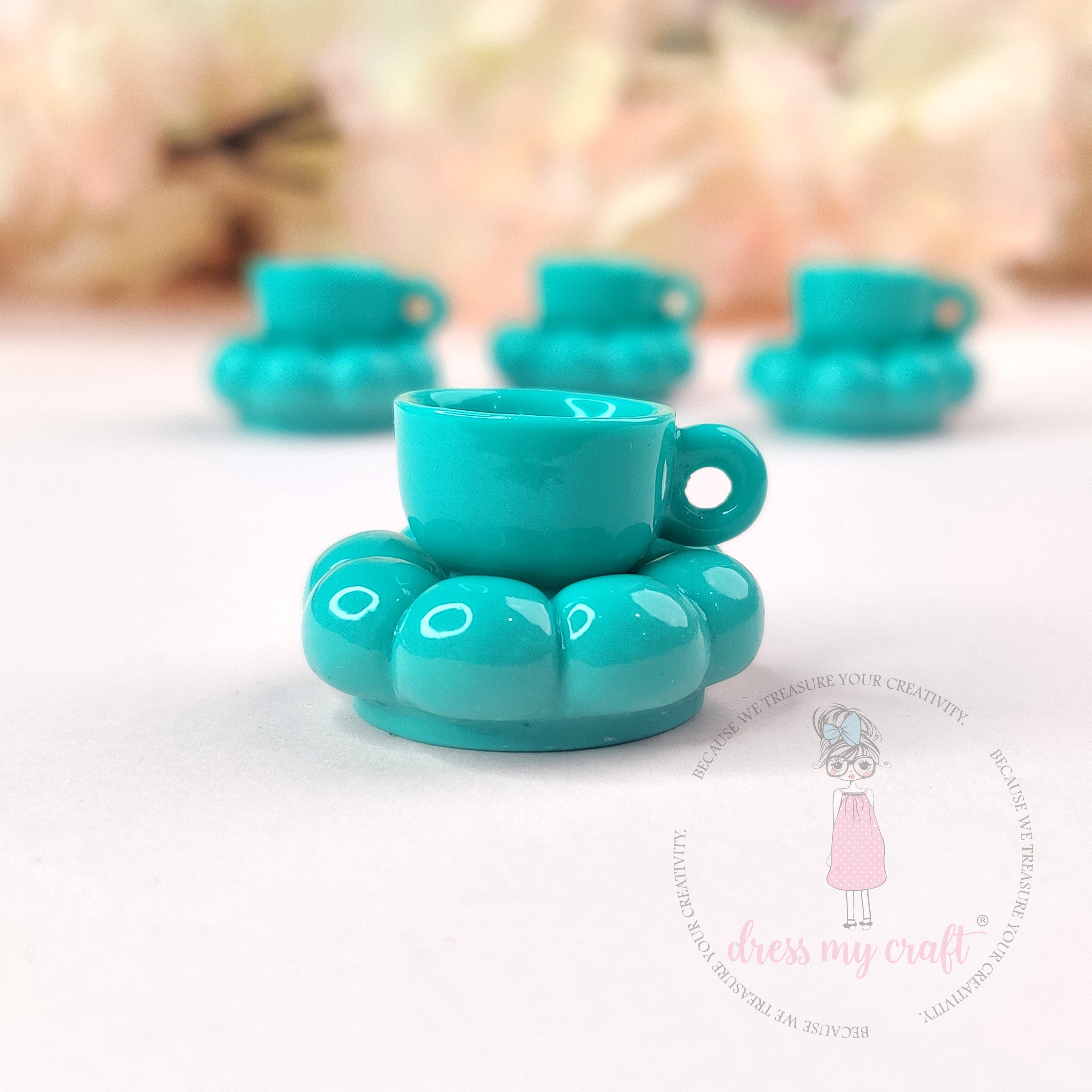 Miniature Pinteresty Cup & Saucer -Aqua Teal