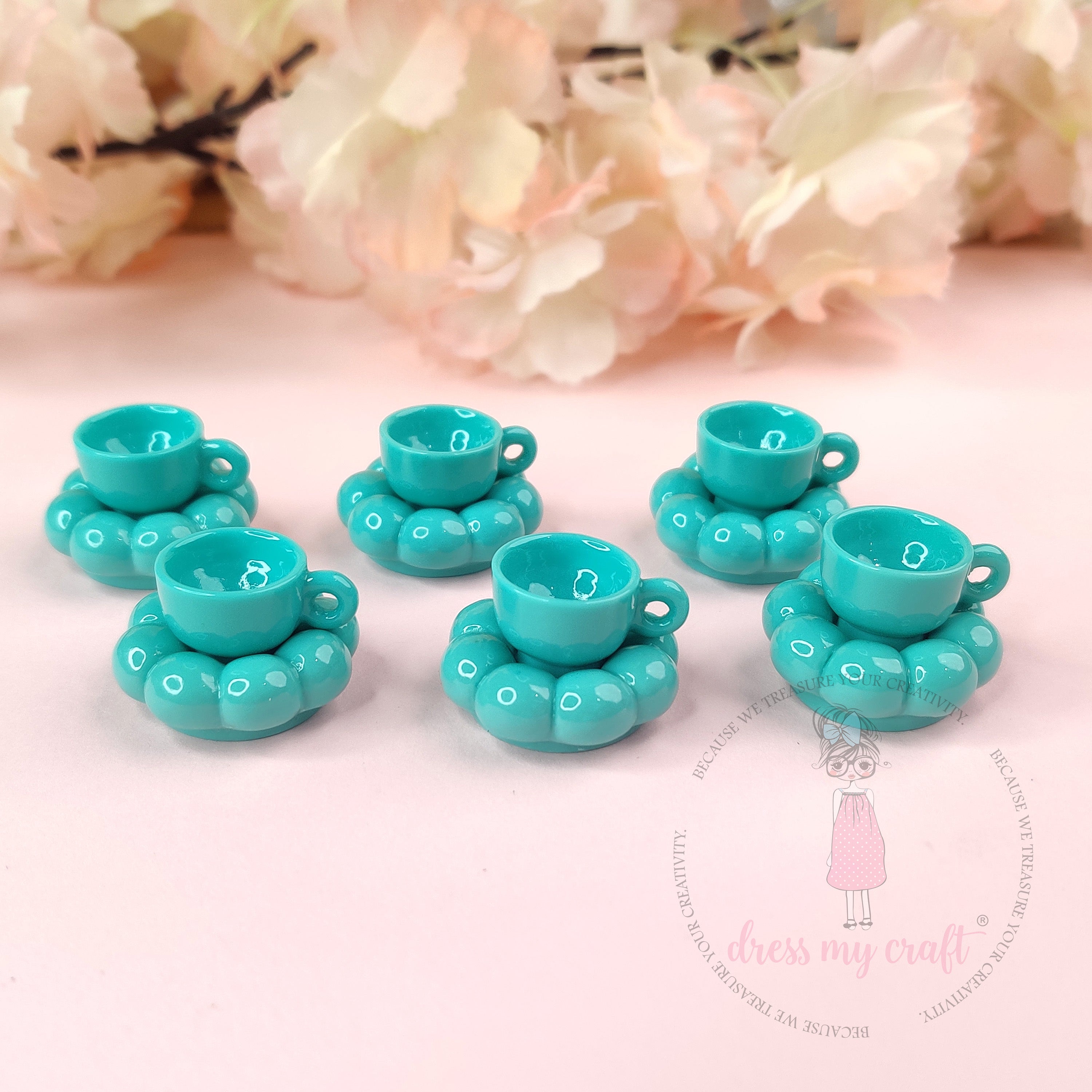 Miniature Pinteresty Cup & Saucer -Aqua Teal