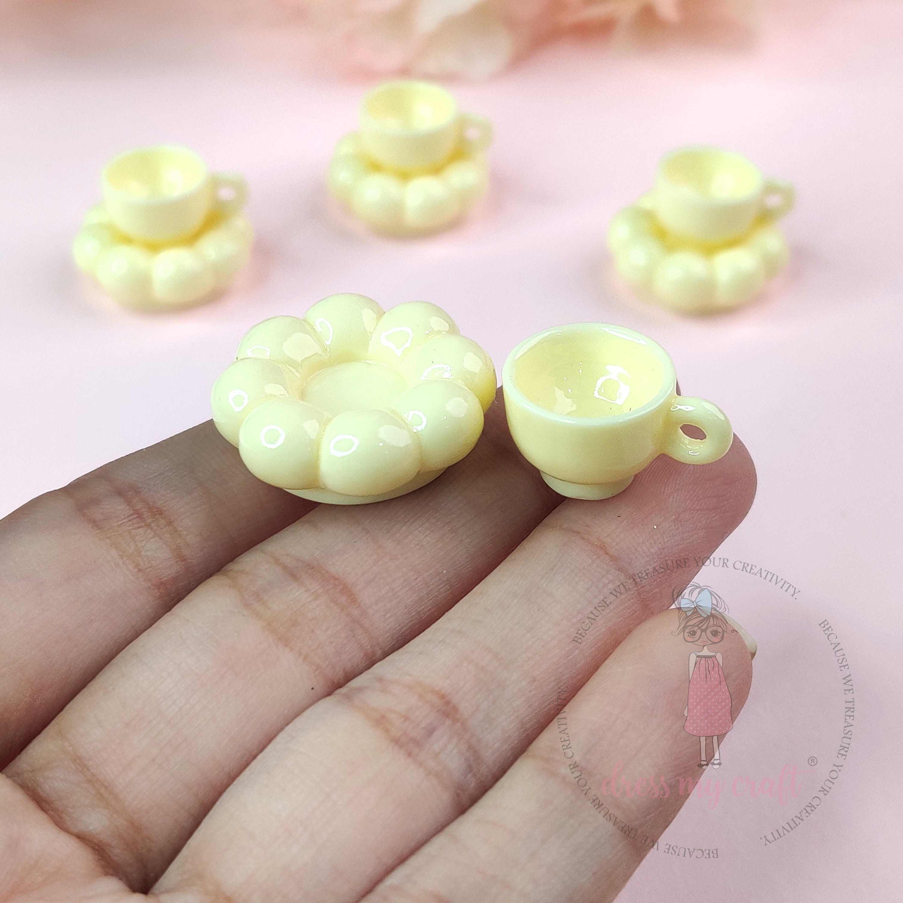 Miniature Pinteresty Cup & Saucer- Butter Yellow