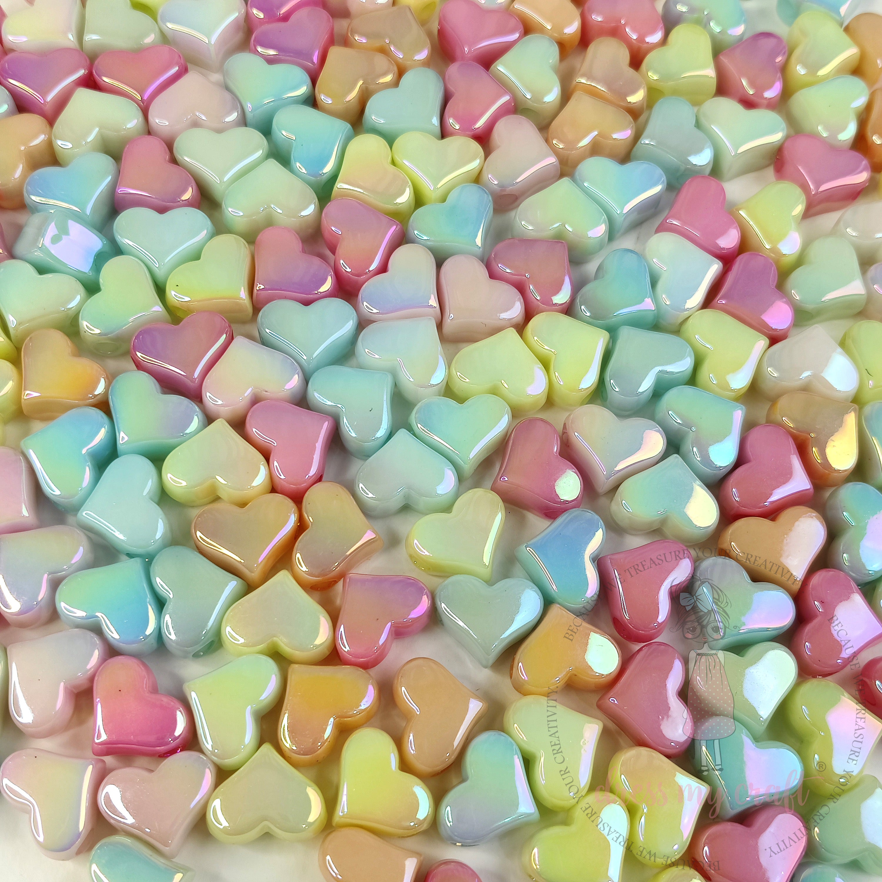 Holographic Pastel Heart Beads