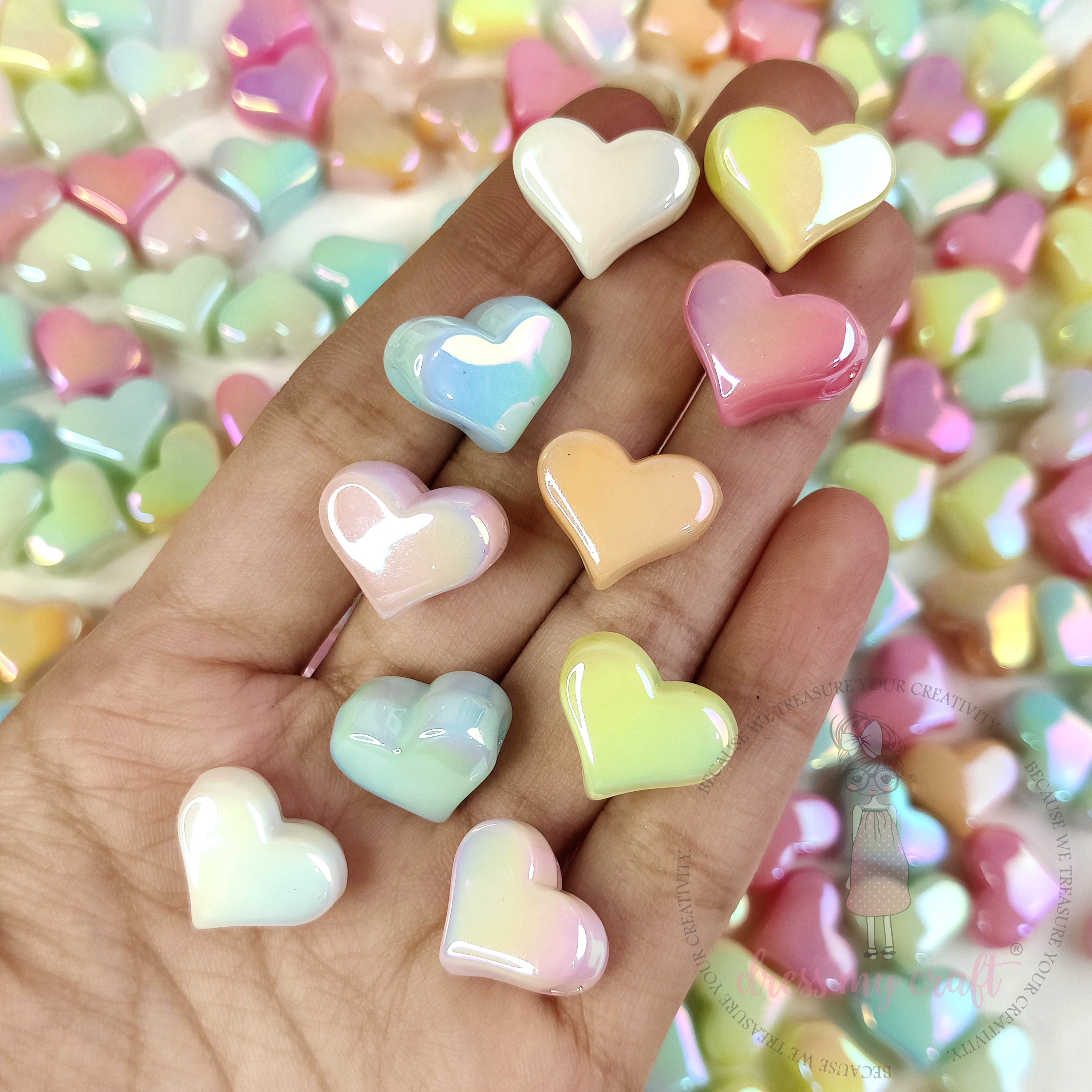 Holographic Pastel Heart Beads