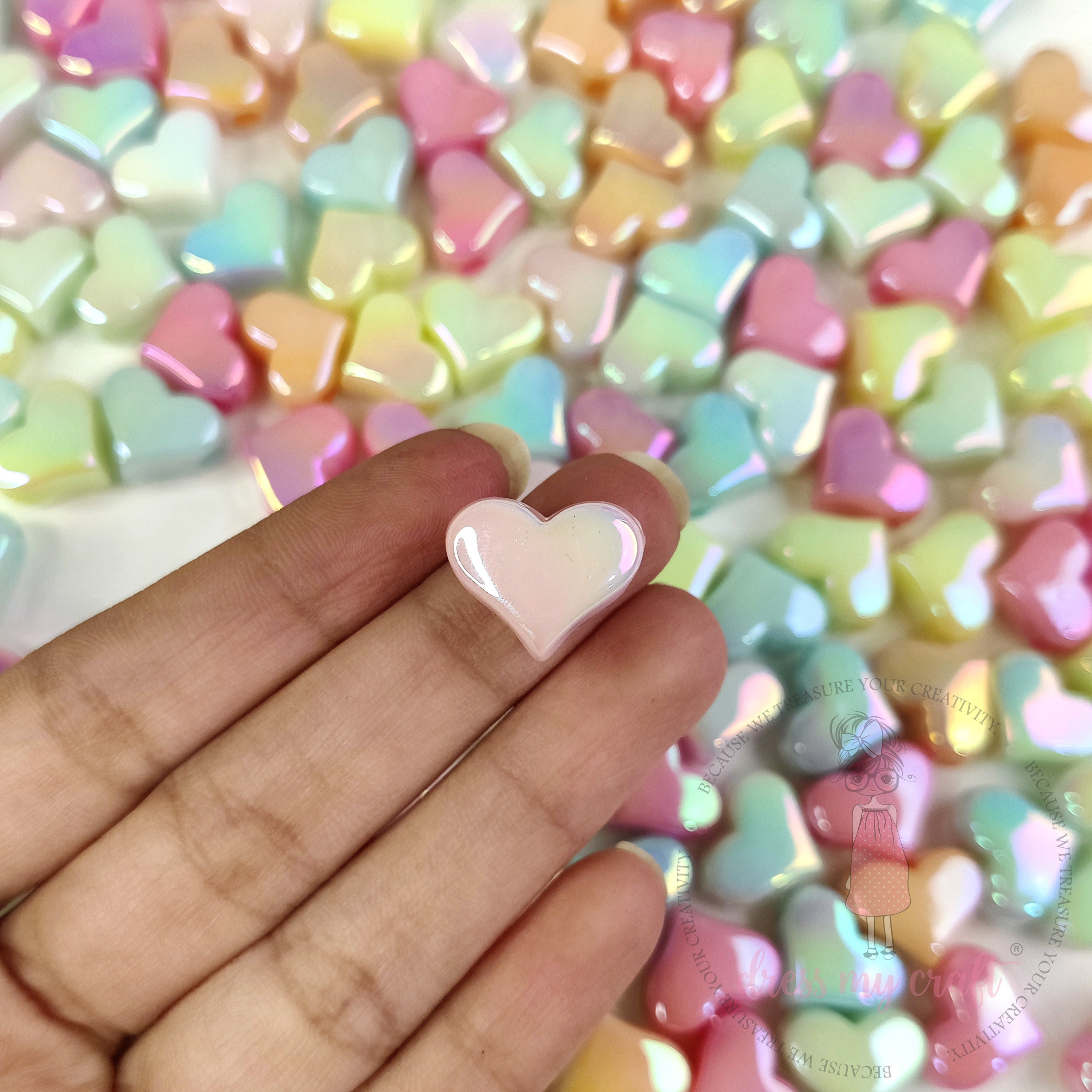 Holographic Pastel Heart Beads