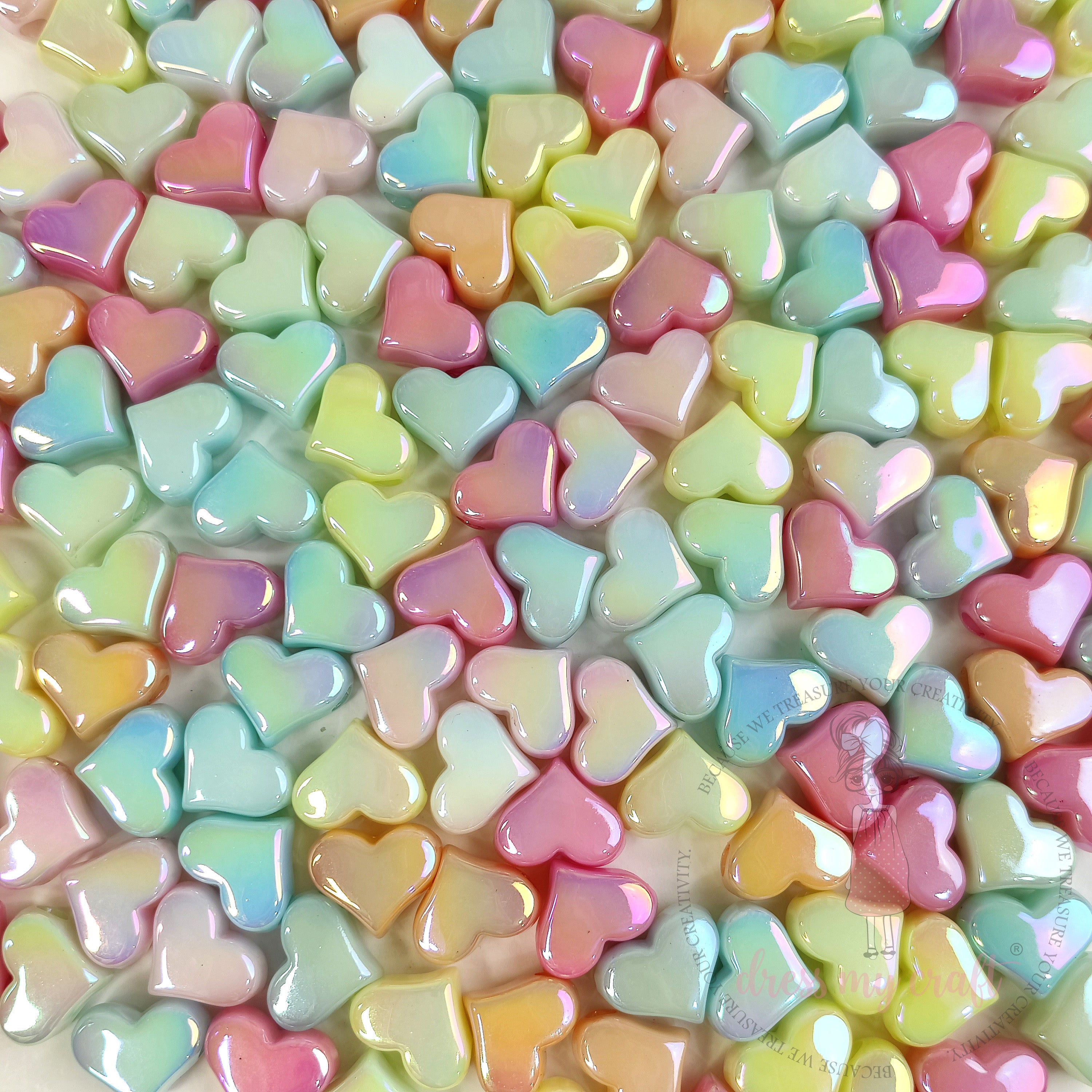 Holographic Pastel Heart Beads
