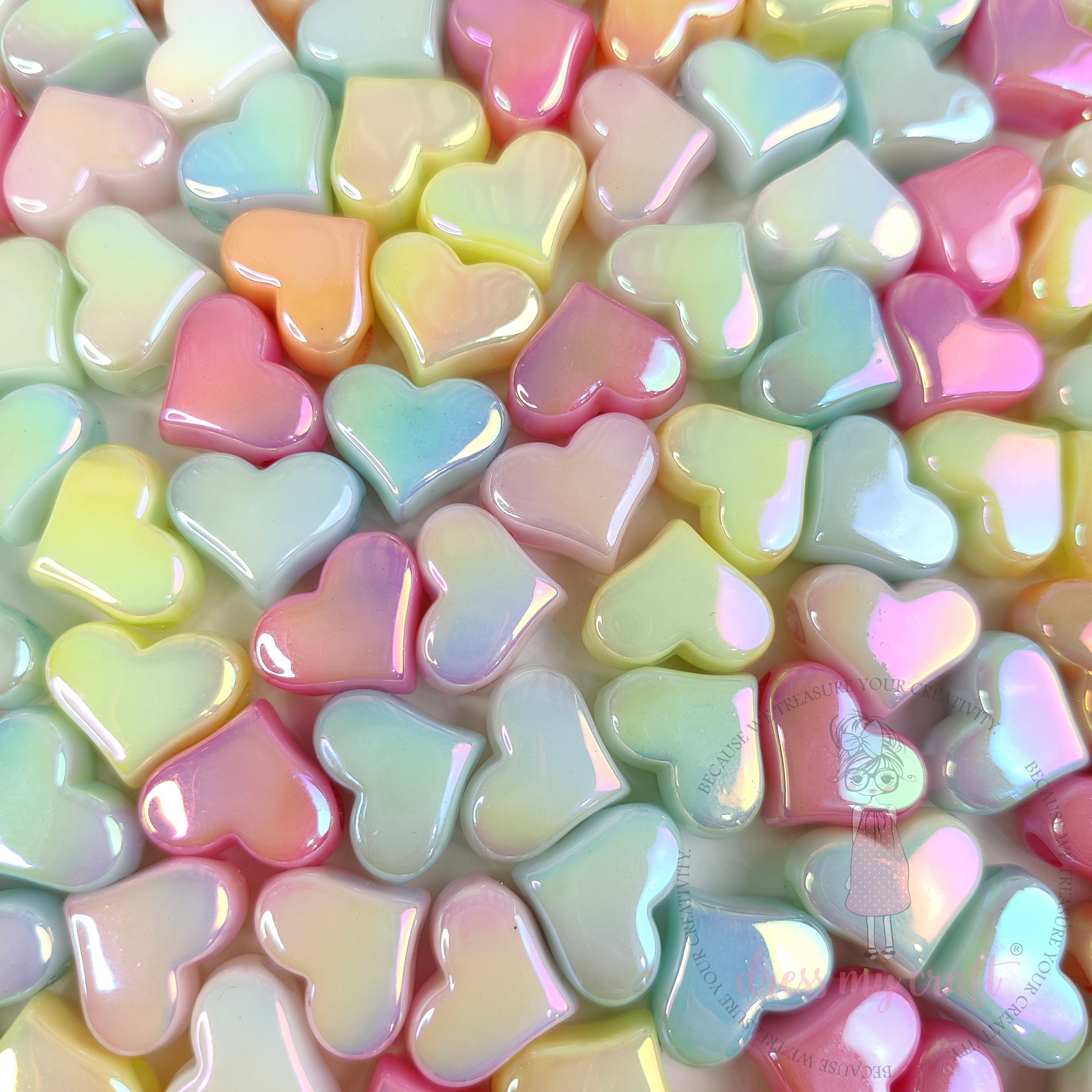 Holographic Pastel Heart Beads