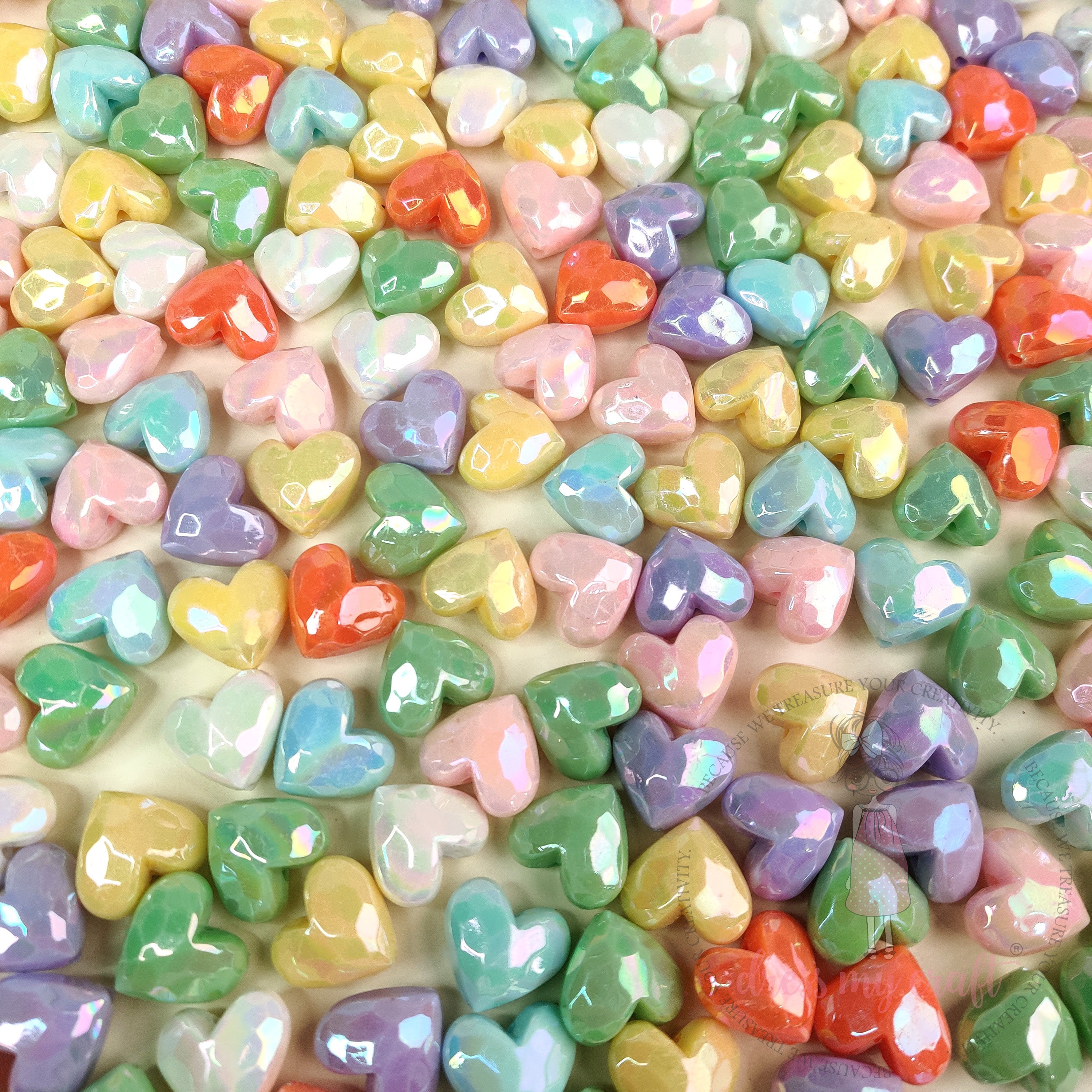 Holographic Faceted Heart Beads