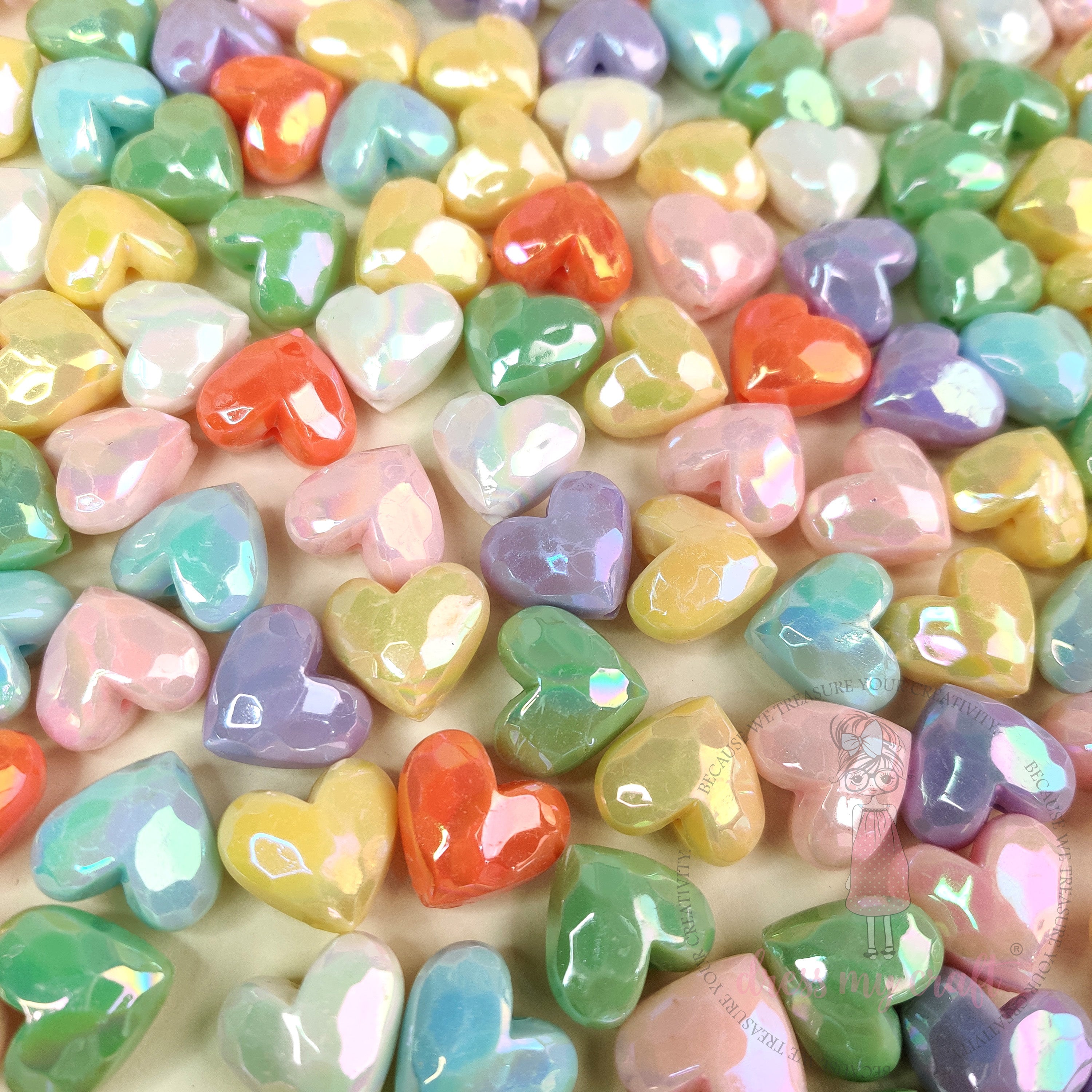 Holographic Faceted Heart Beads