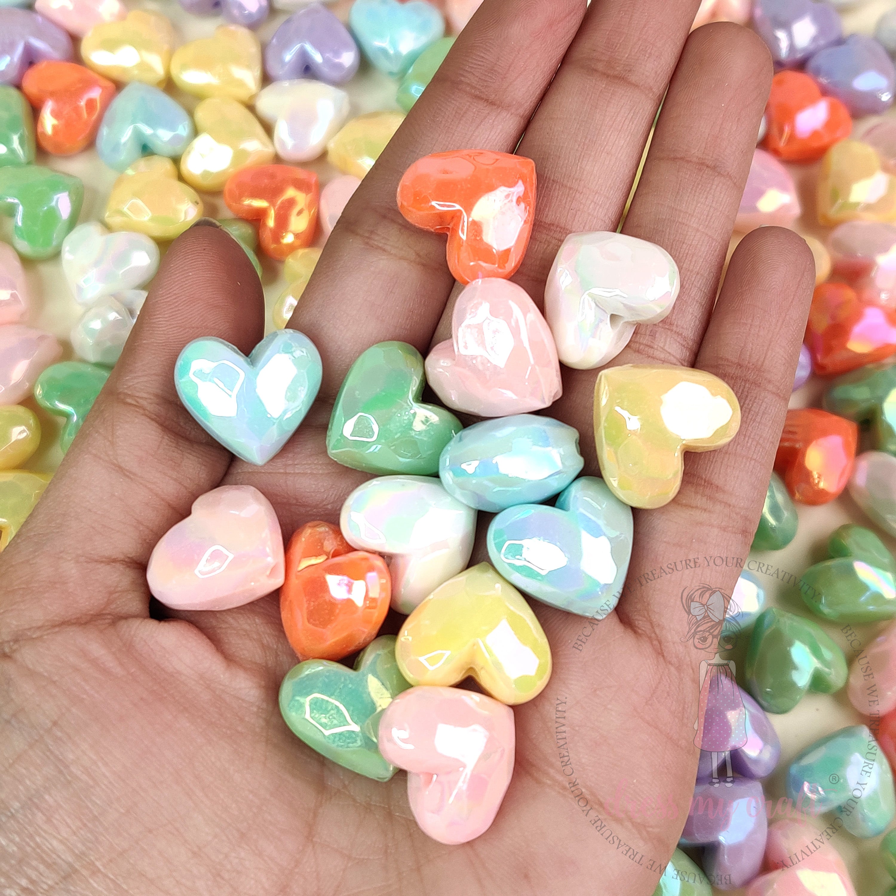 Holographic Faceted Heart Beads