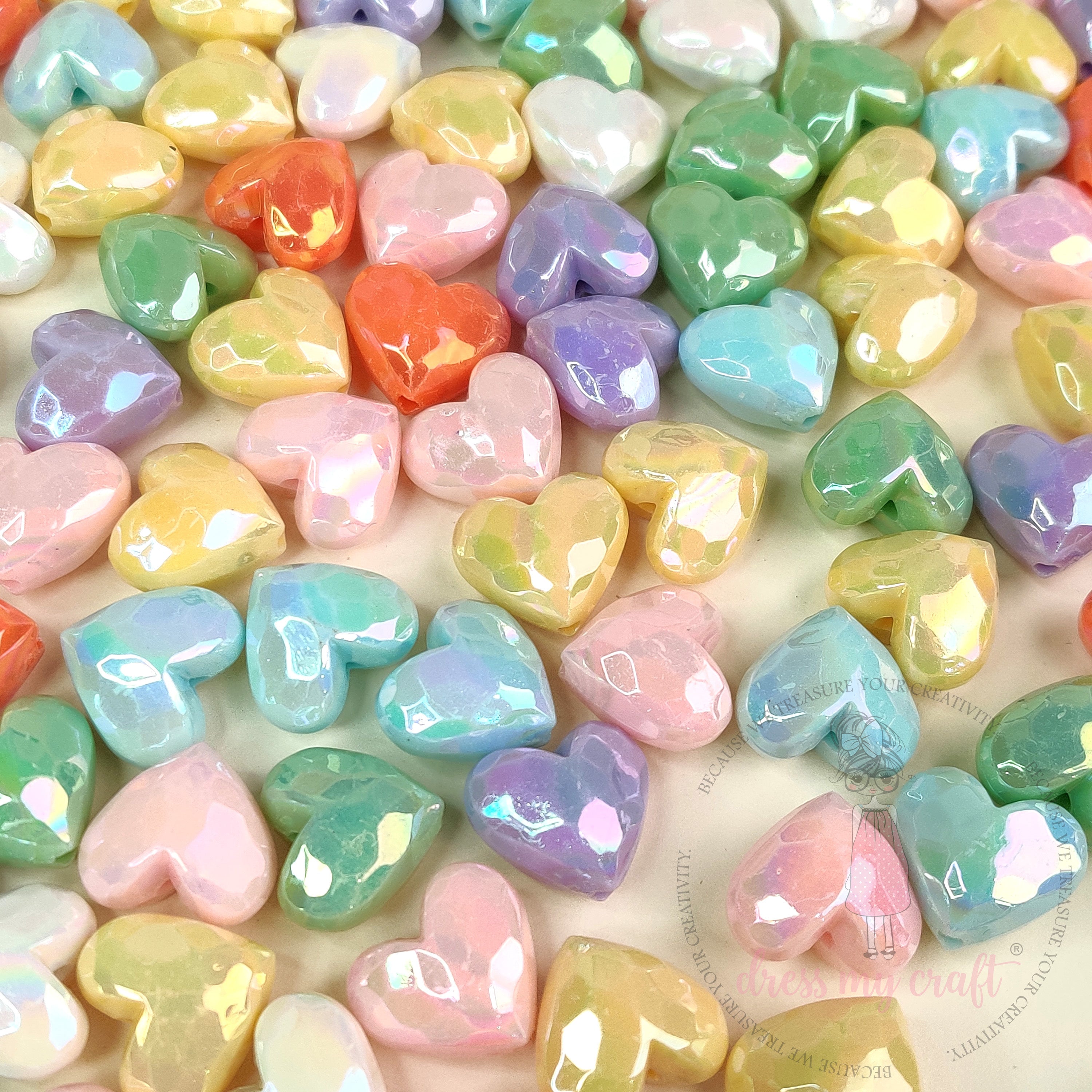 Holographic Faceted Heart Beads