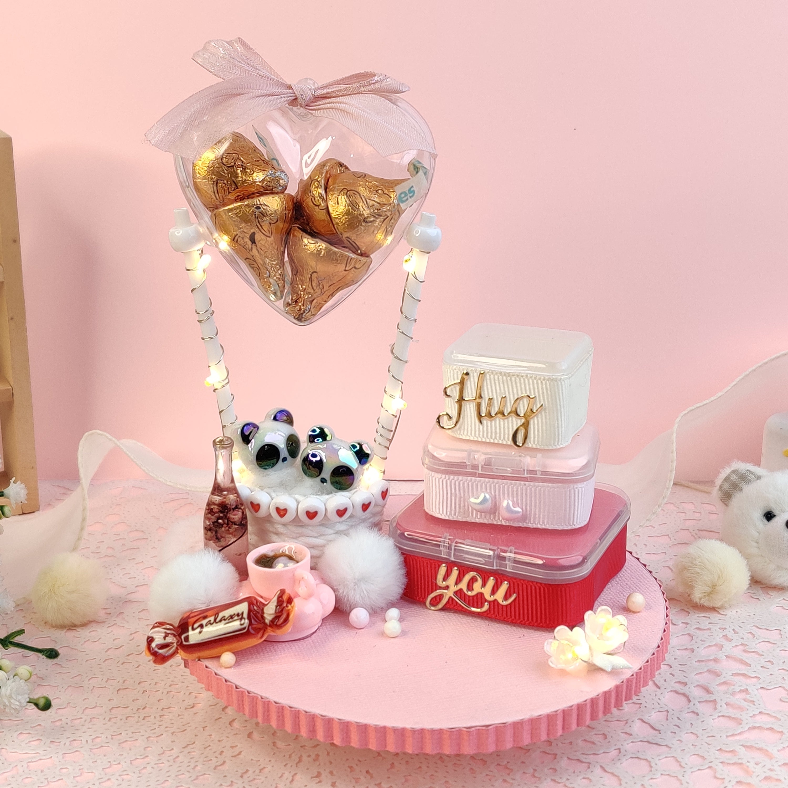 Panda Hugs Platter with lights
