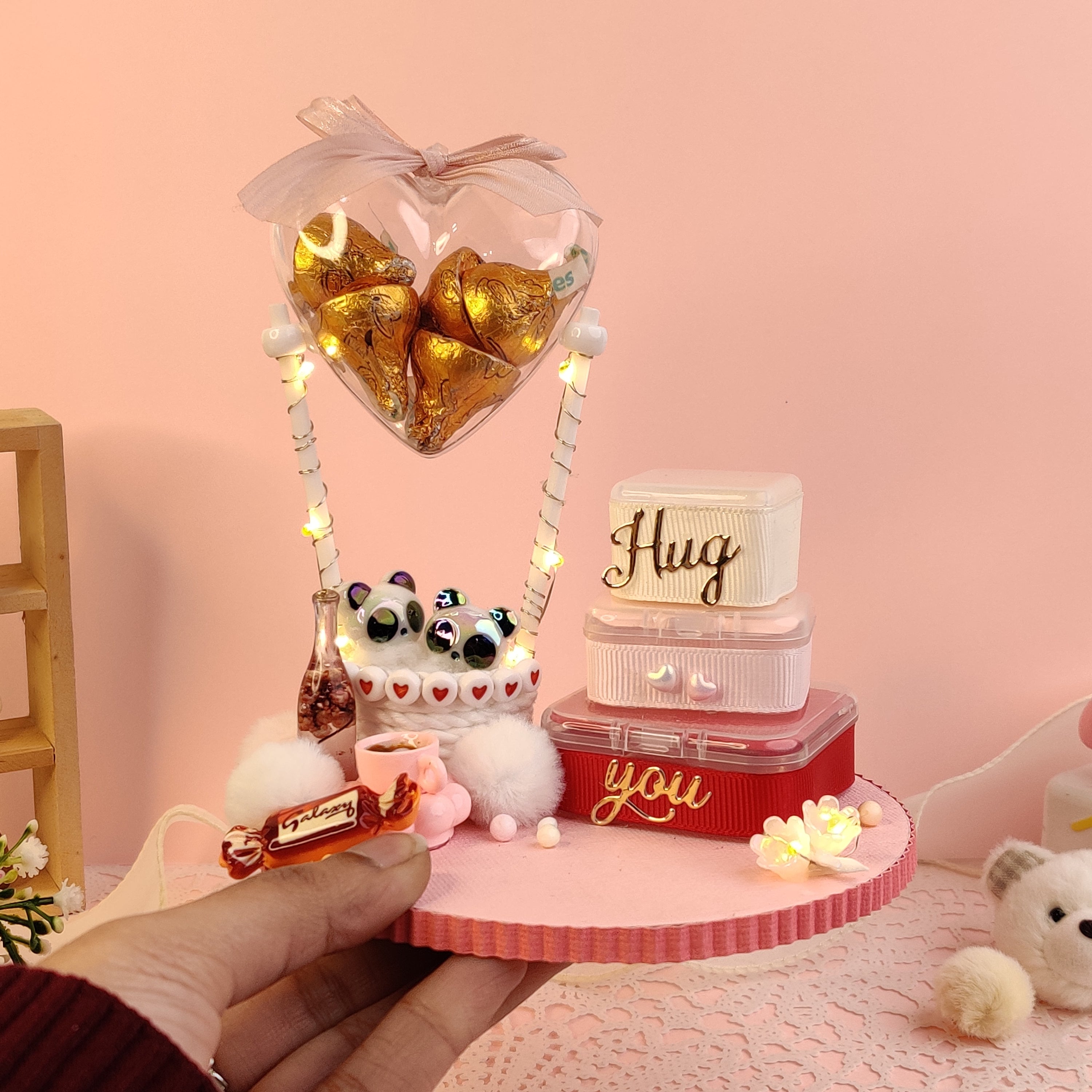 Panda Hugs Platter with lights