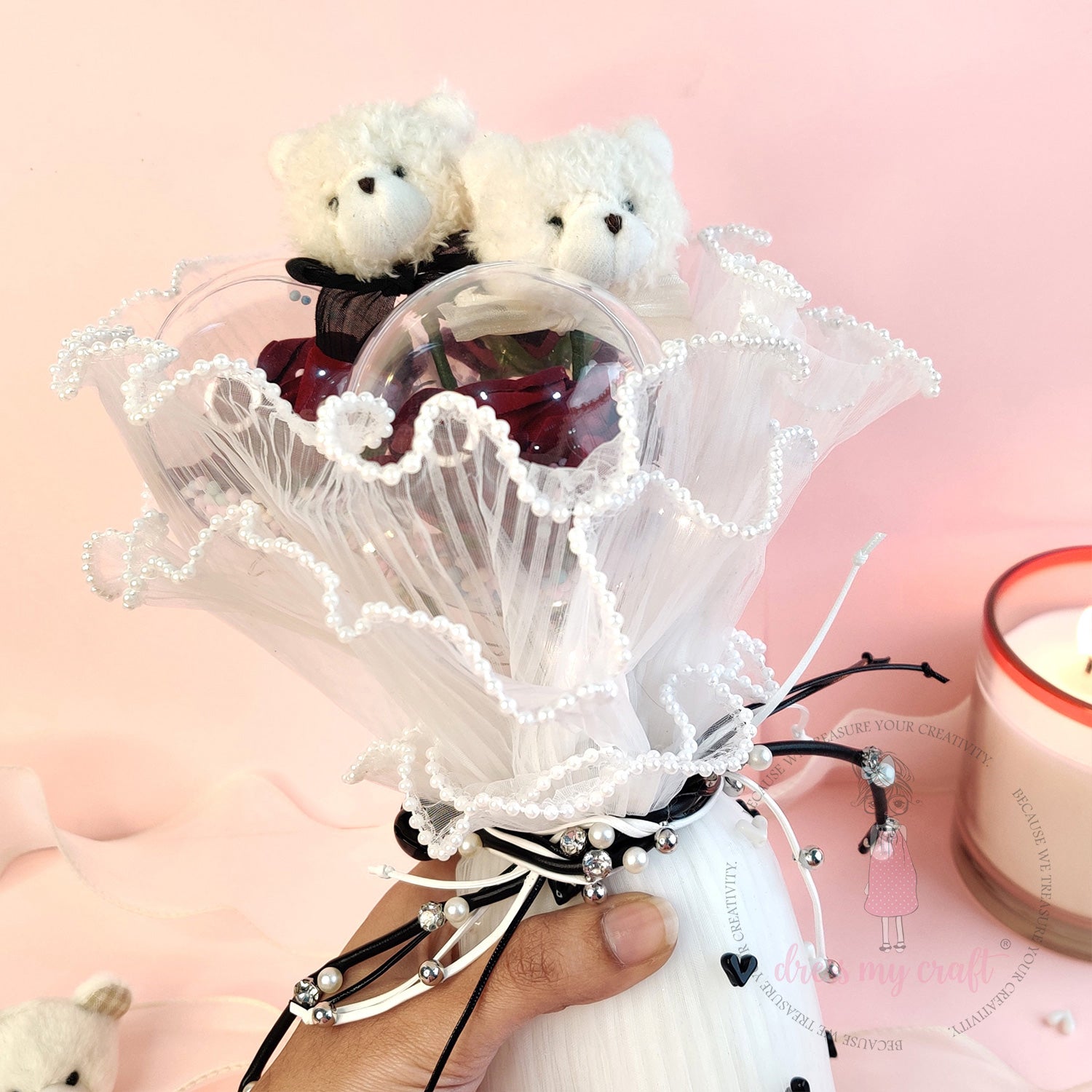 Teddy Rose Bouquet With Lights