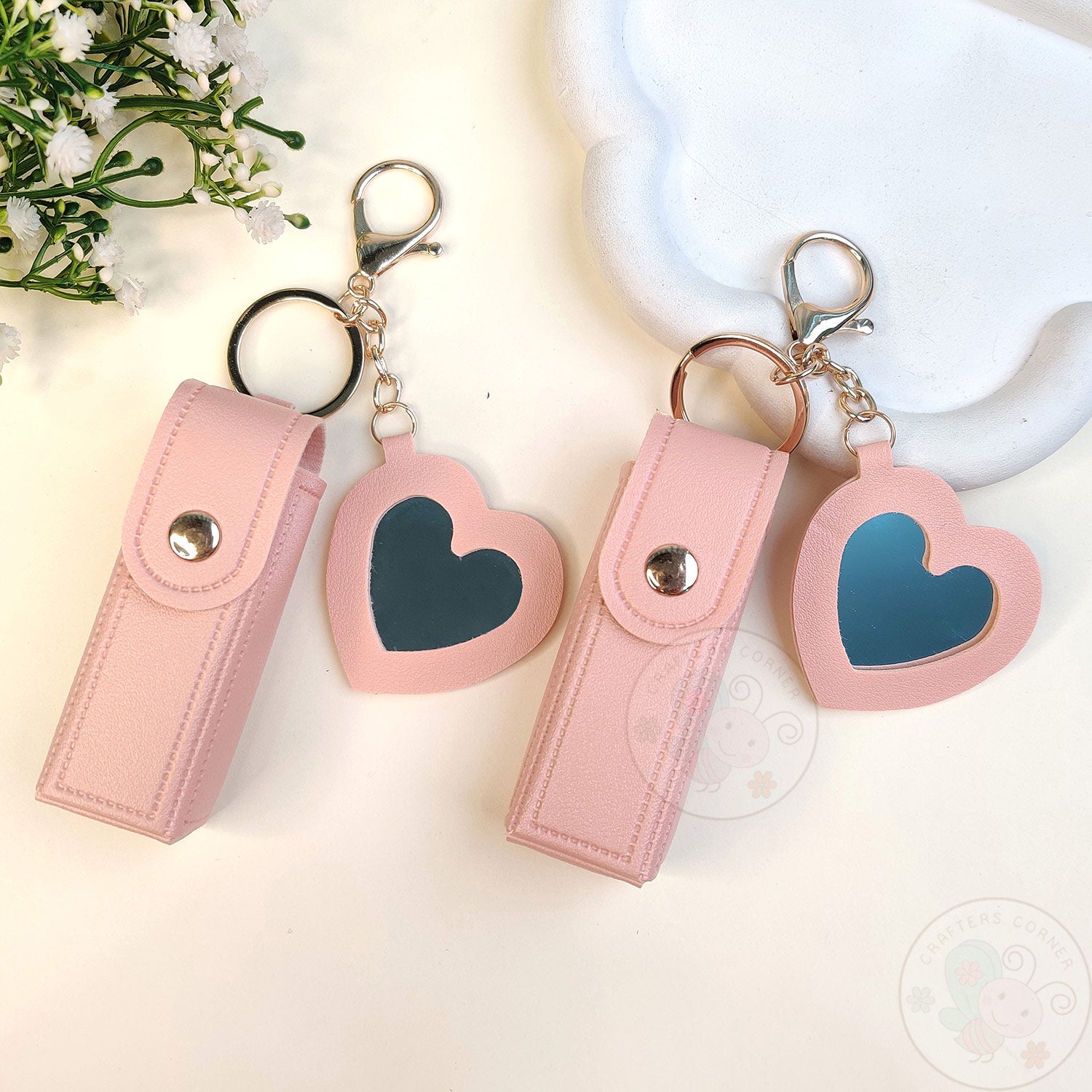 Leather Lipstick Case with Mirror - Pink