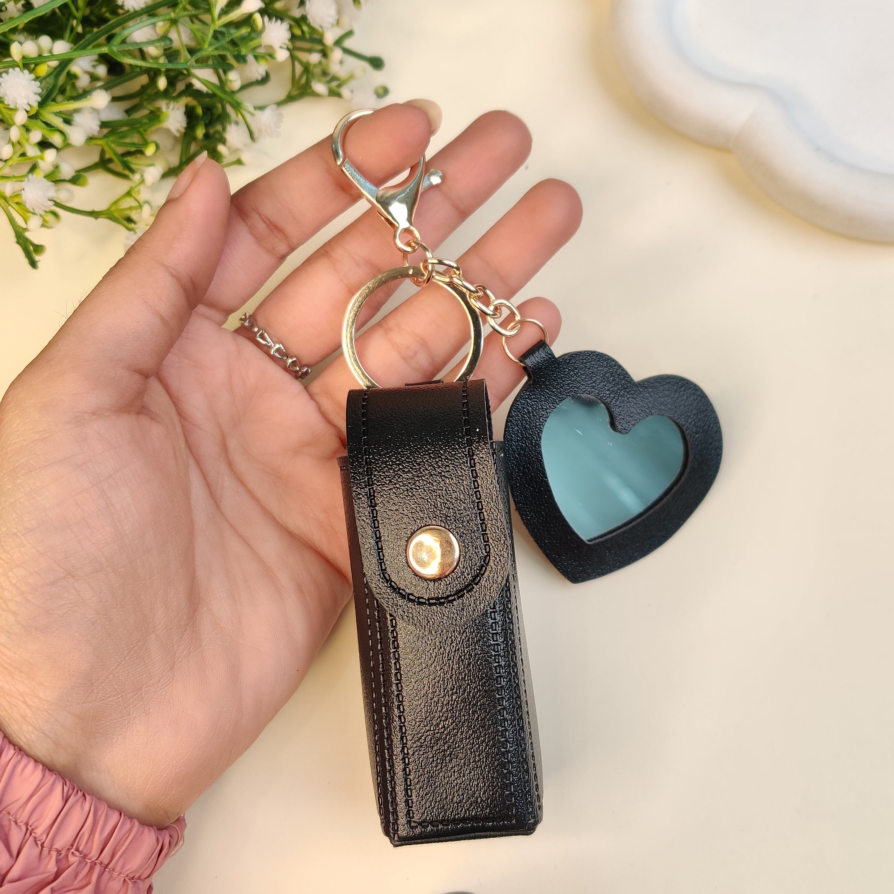 Leather Lipstick Case with Mirror - Black