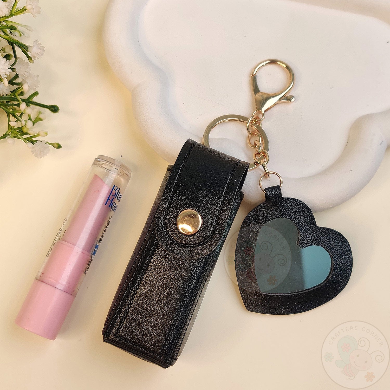 Leather Lipstick Case with Mirror - Black