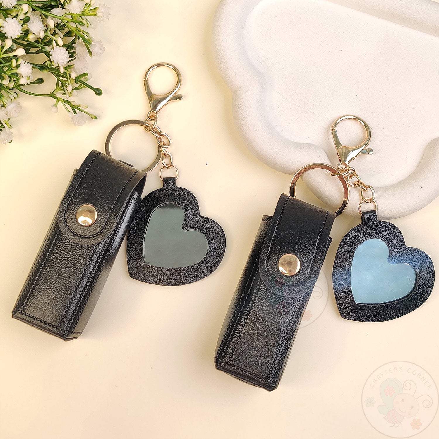 Leather Lipstick Case with Mirror - Black