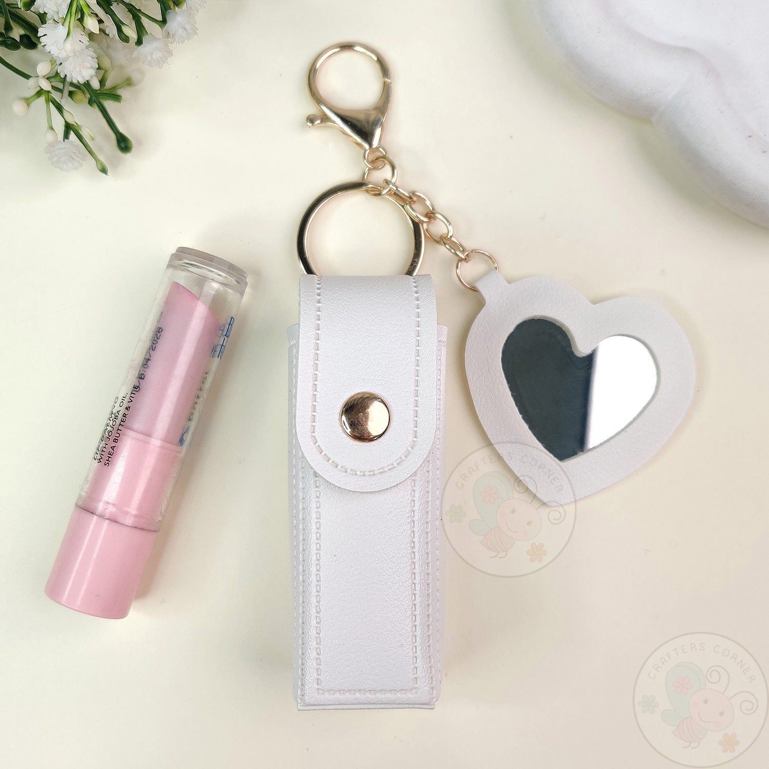 Leather Lipstick Case with Mirror - White