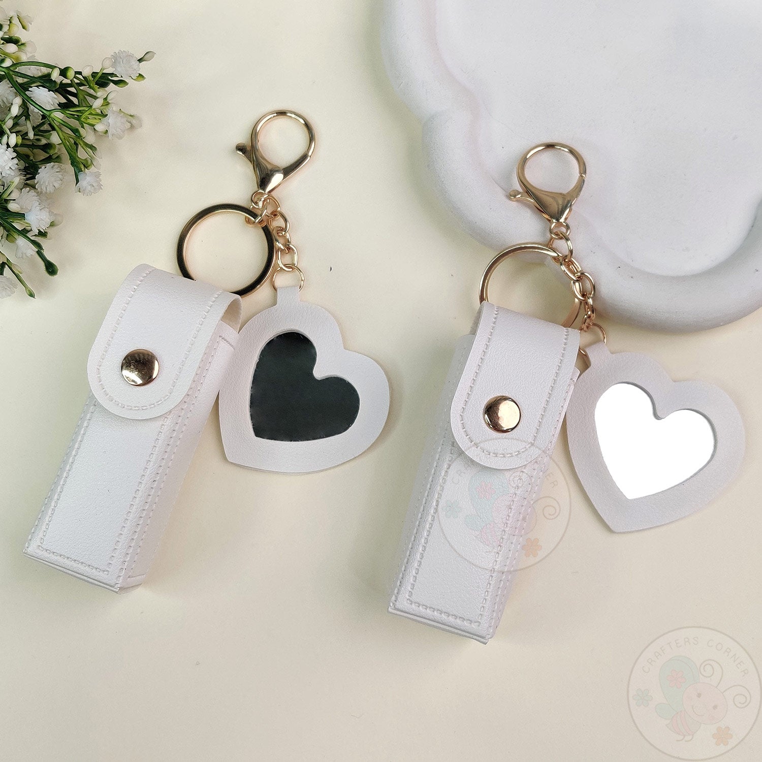 Leather Lipstick Case with Mirror - White