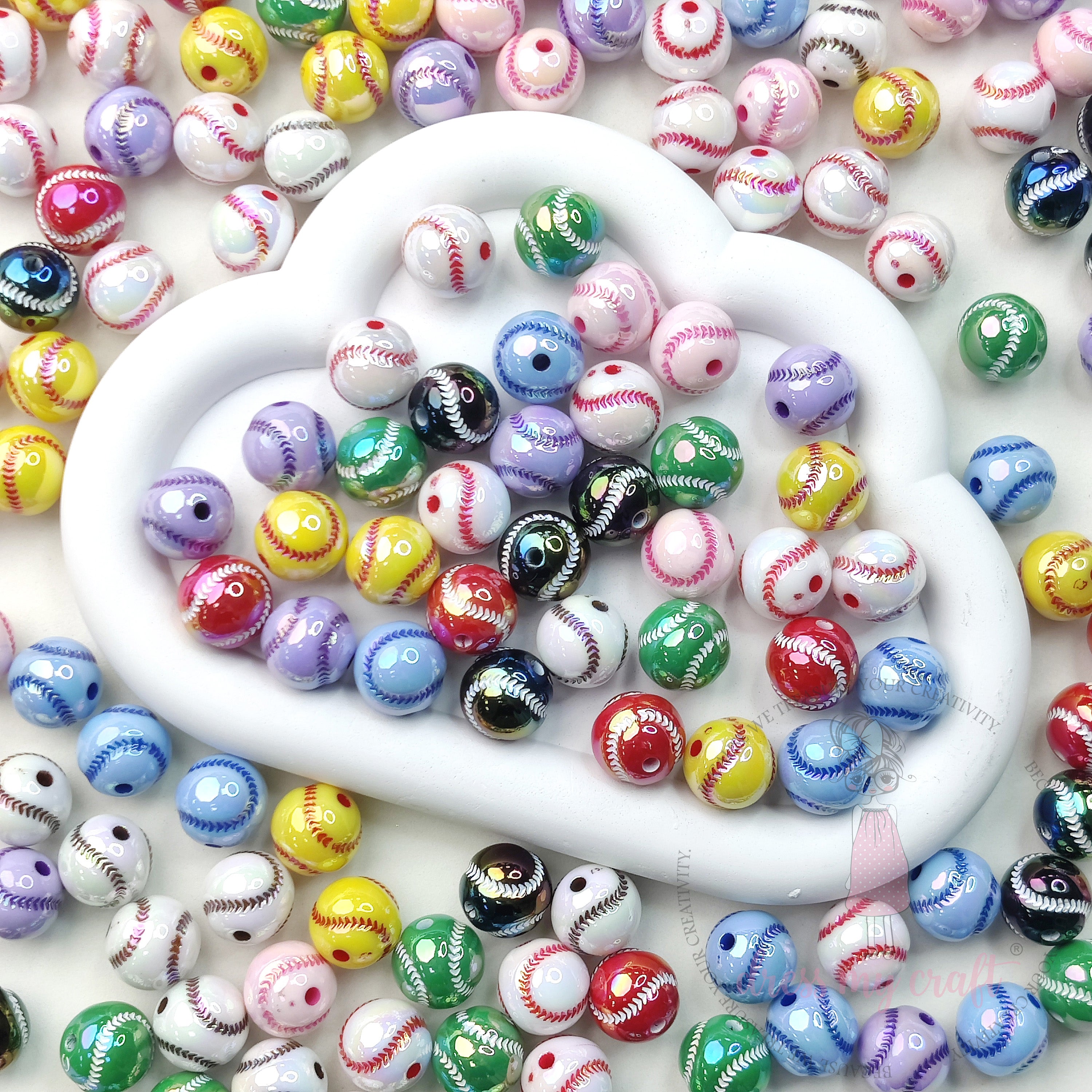 Mutlicolor Baseball Beads - 10 Pcs