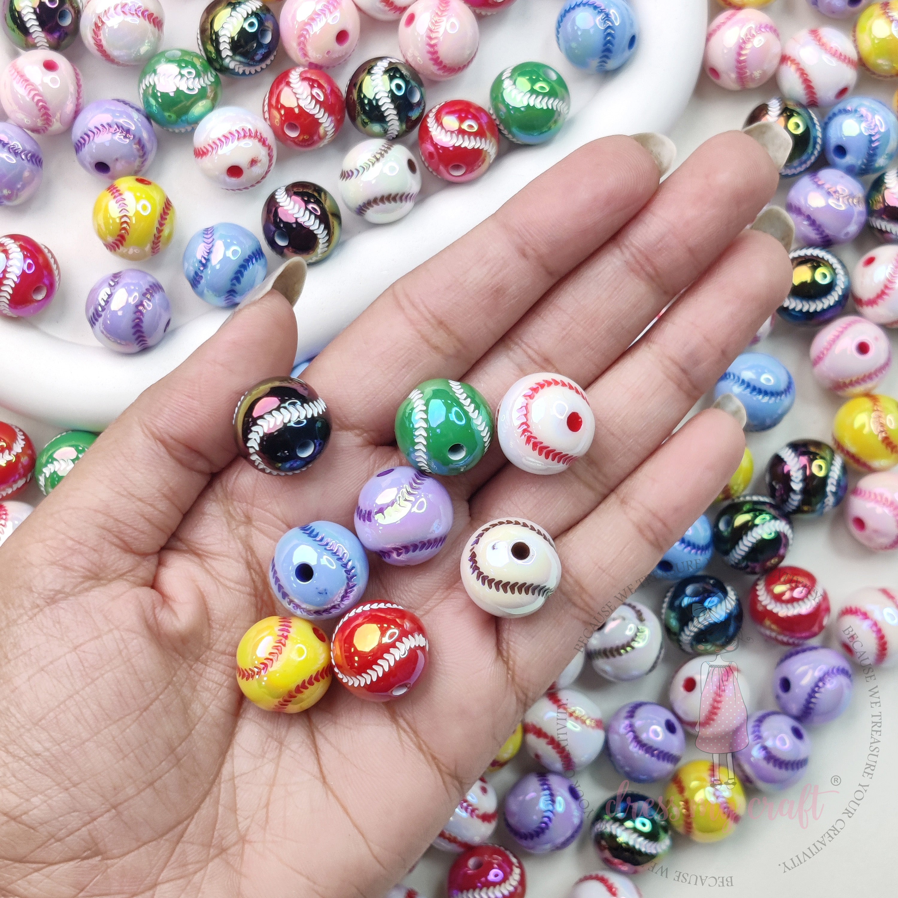 Mutlicolor Baseball Beads - 10 Pcs