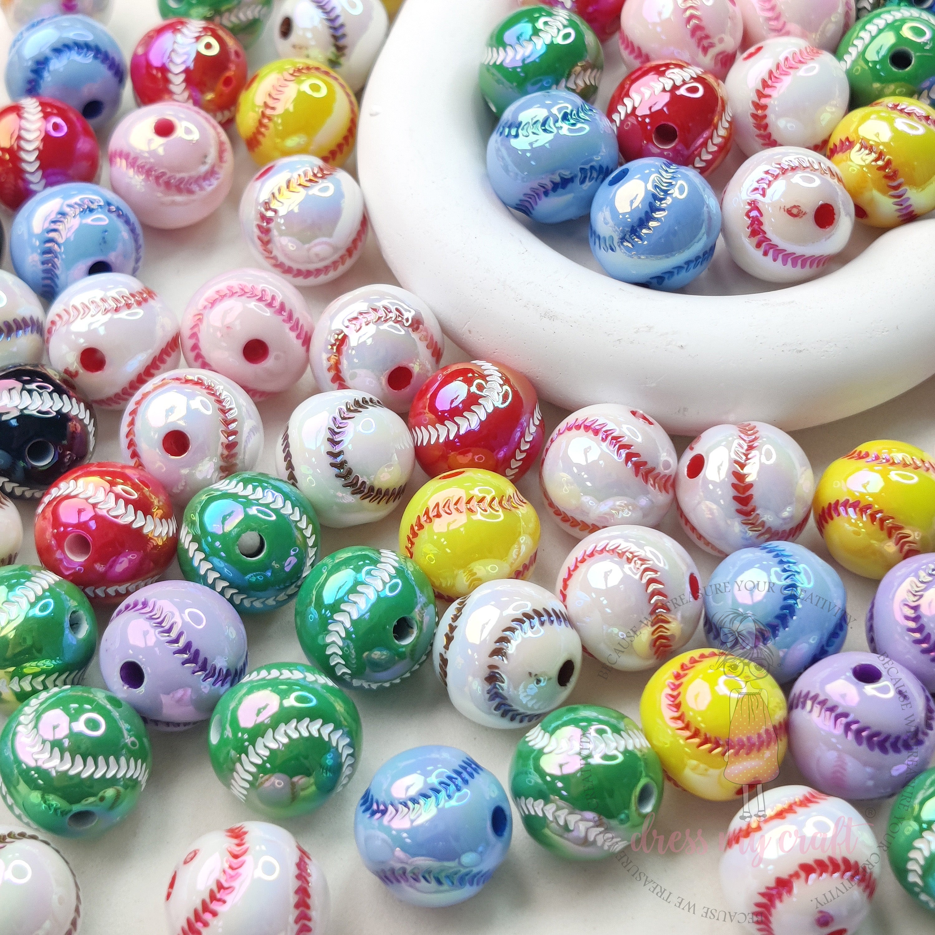 Mutlicolor Baseball Beads - 10 Pcs
