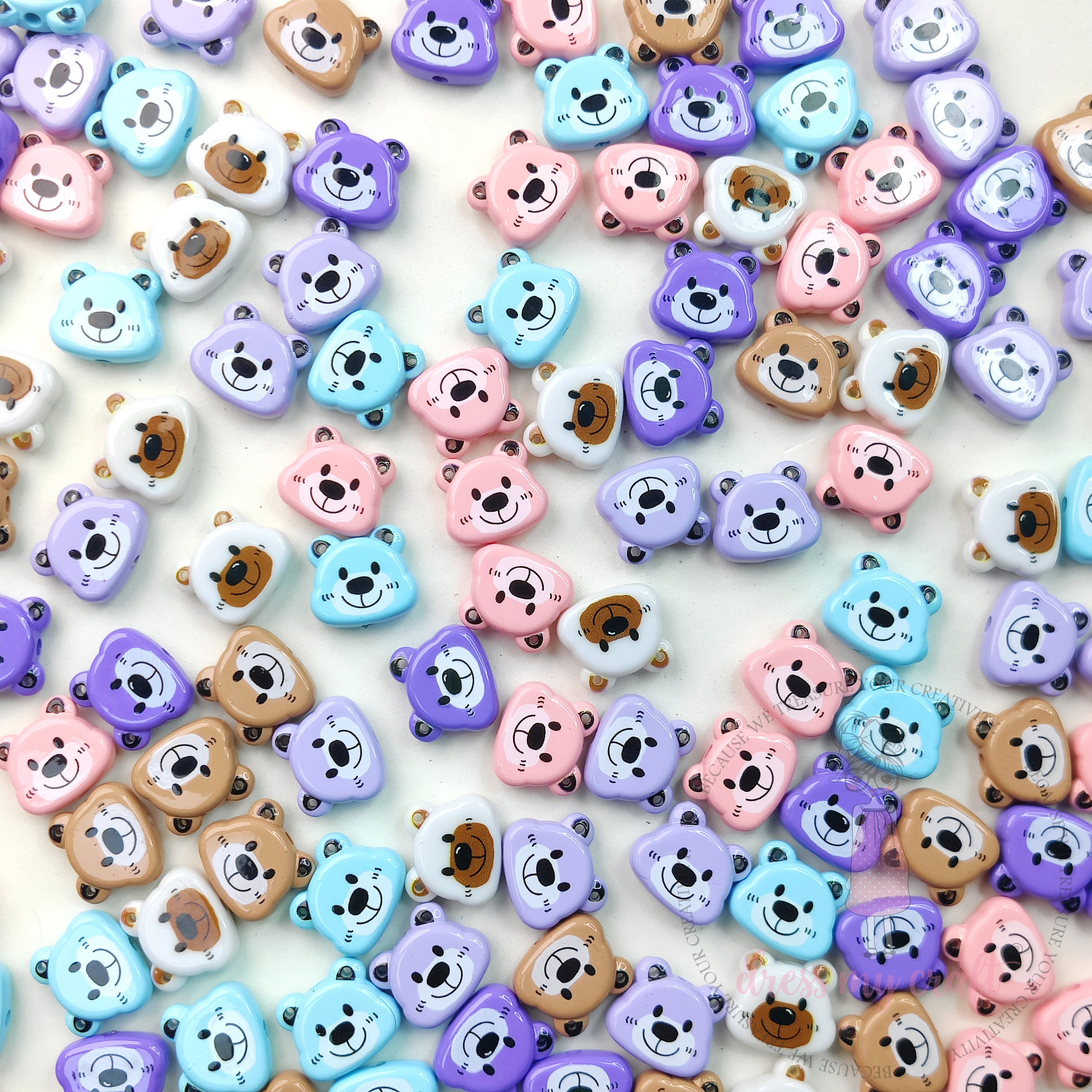 Multicolor Cute Bear Face Beads - 10 Pcs