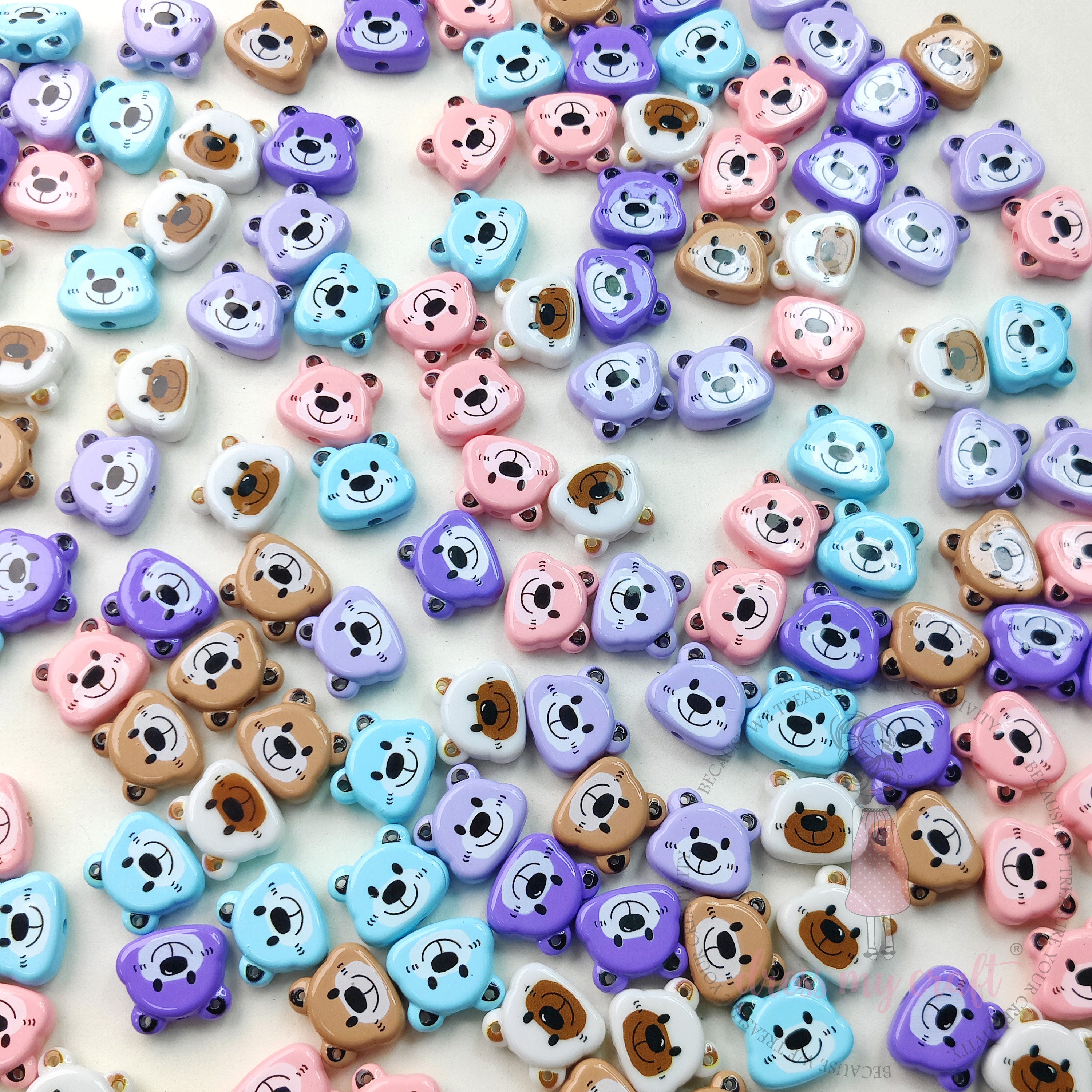 Multicolor Cute Bear Face Beads - 10 Pcs