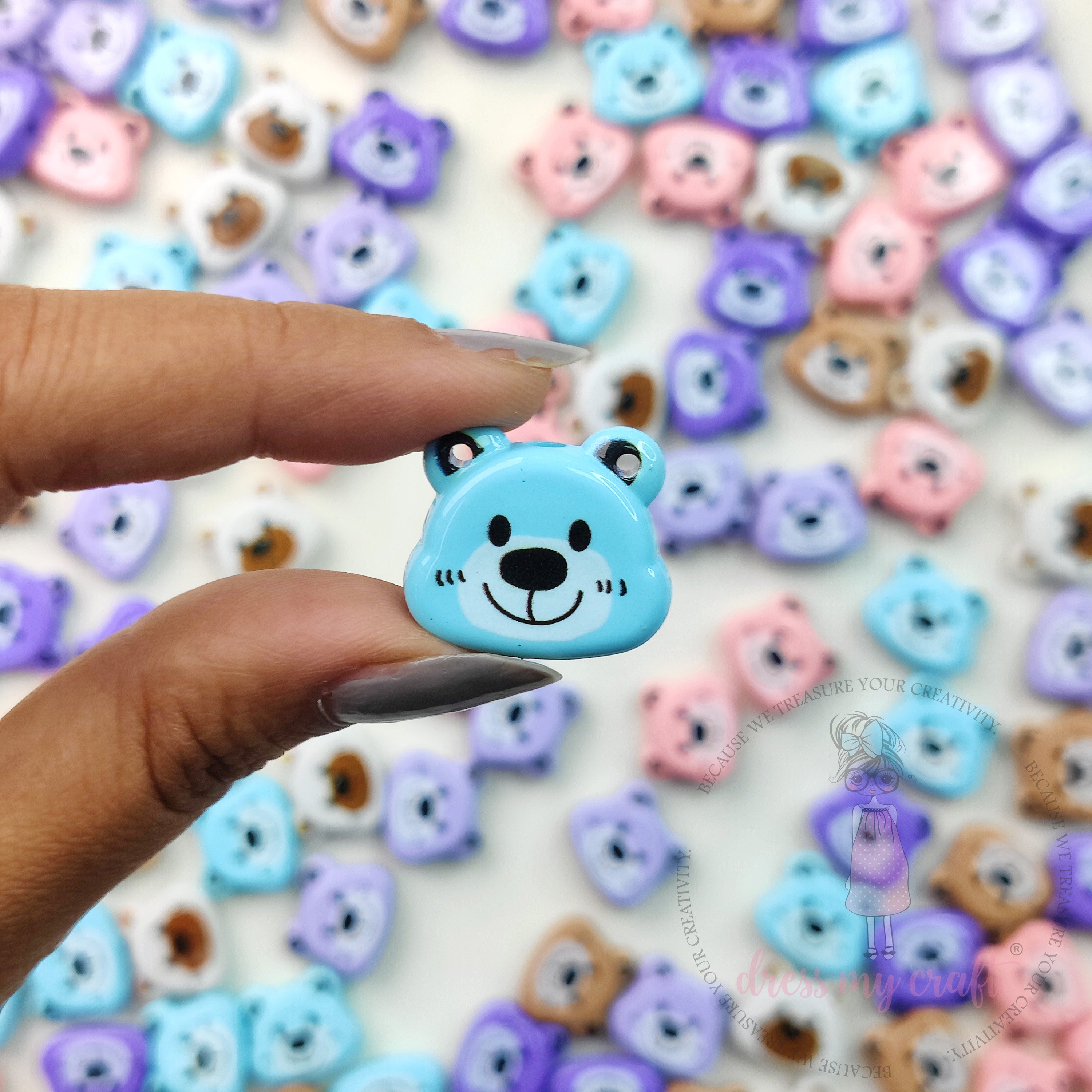 Multicolor Cute Bear Face Beads - 10 Pcs