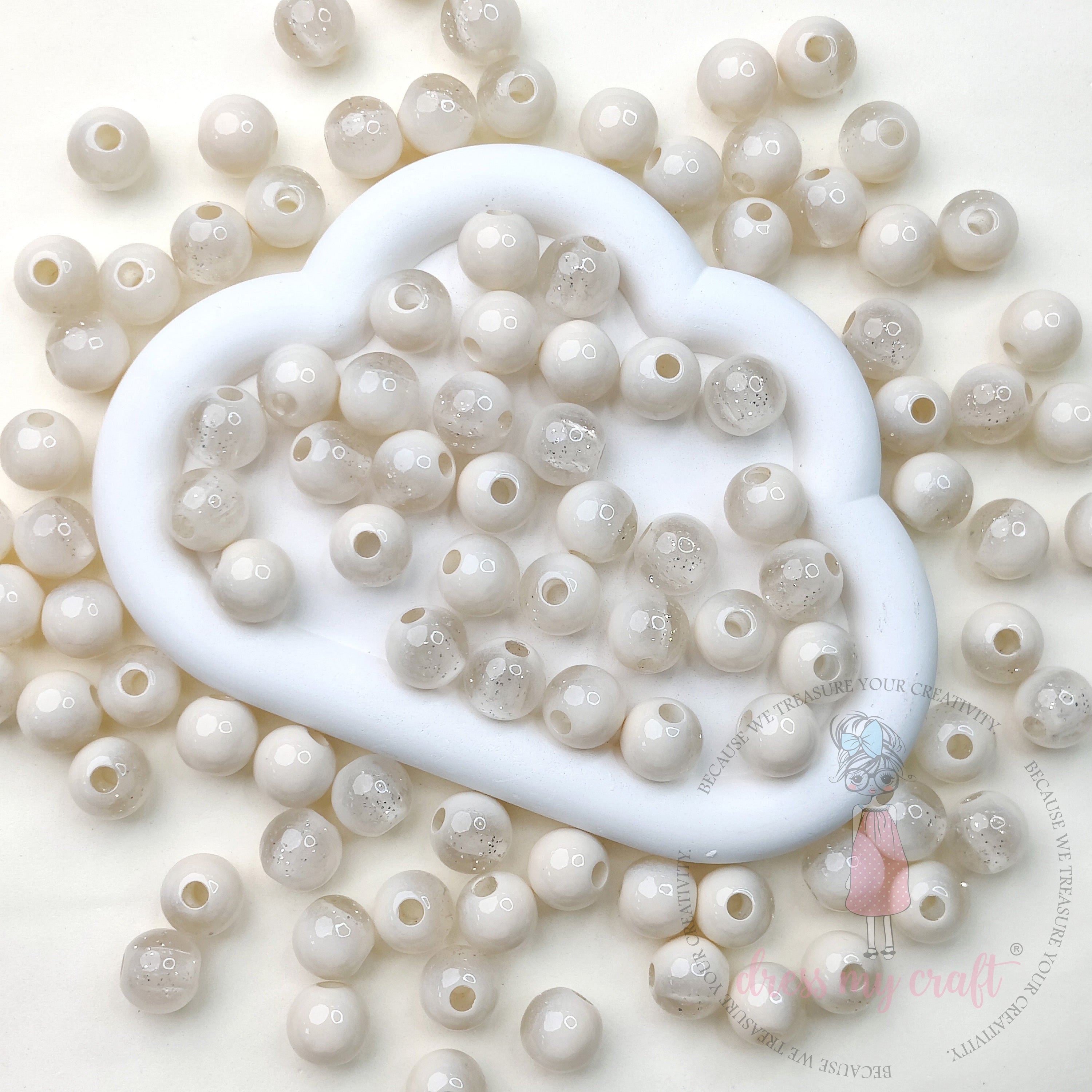 Marble Glitter Ivory Beads - 10 Pcs