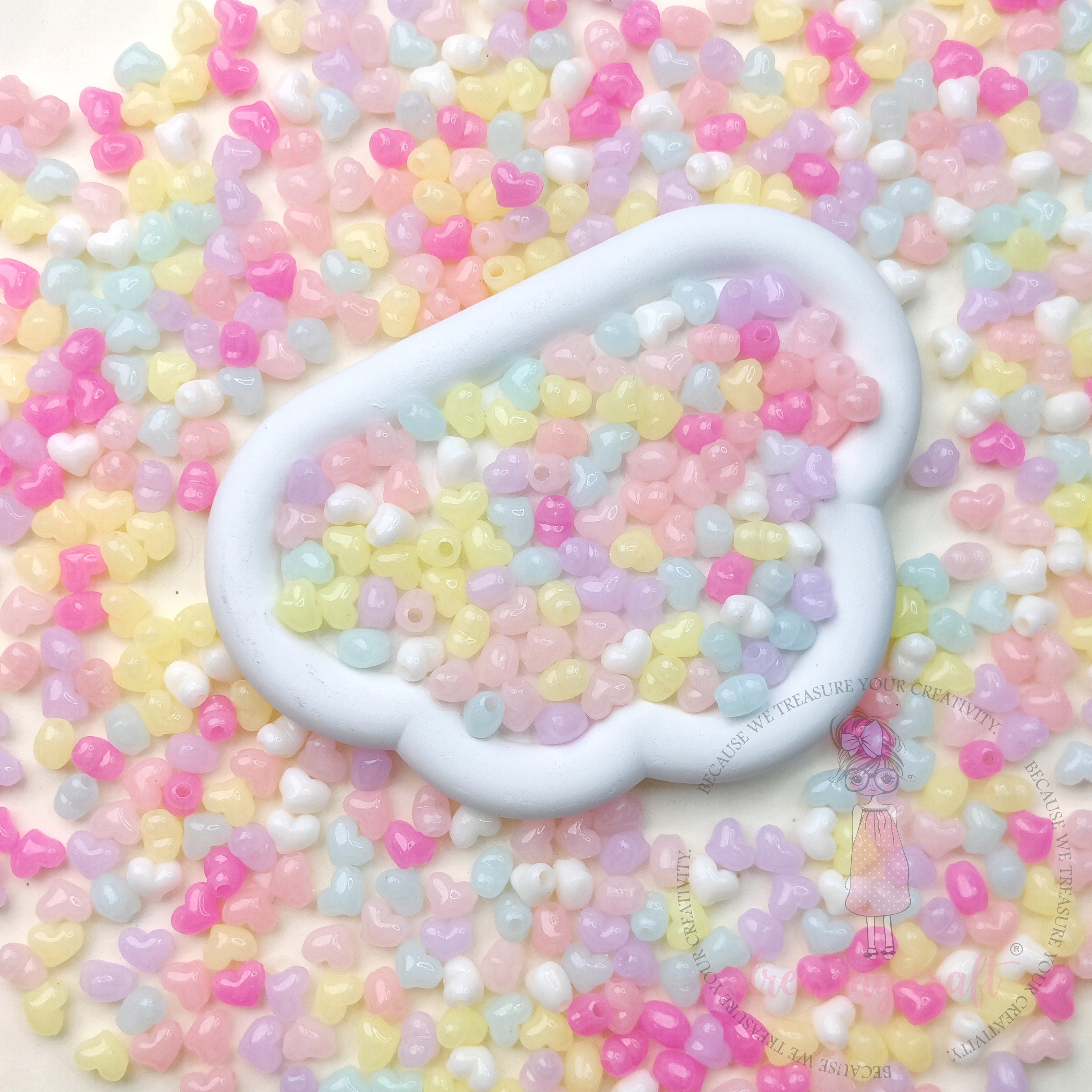 Pastel Colorful Jelly Heart Beads - 50 Gms
