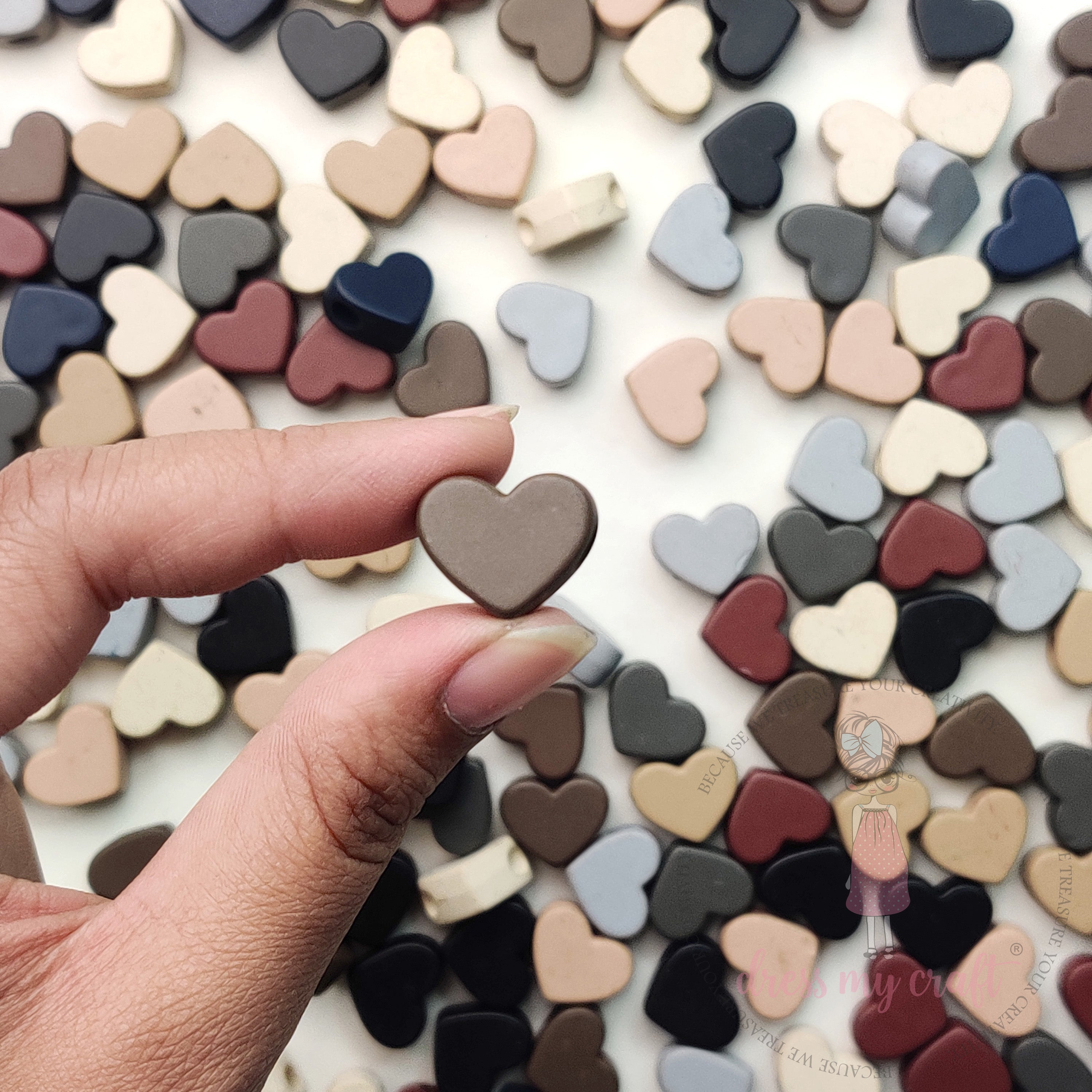 Matt Earthy Tones Hearts Beads - 30 Pcs