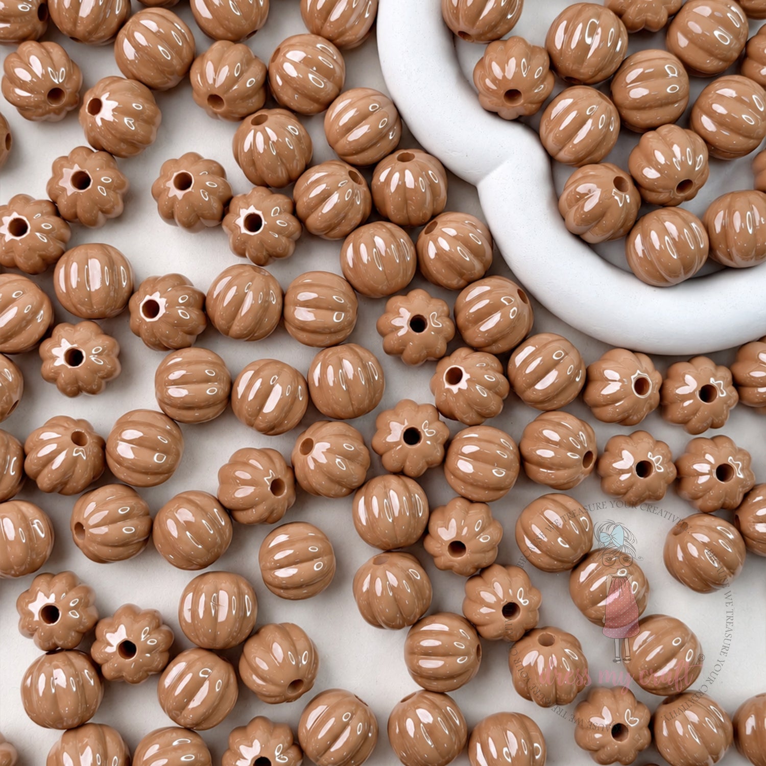 Pumpkin Shape Brown Beads - 15 Pcs