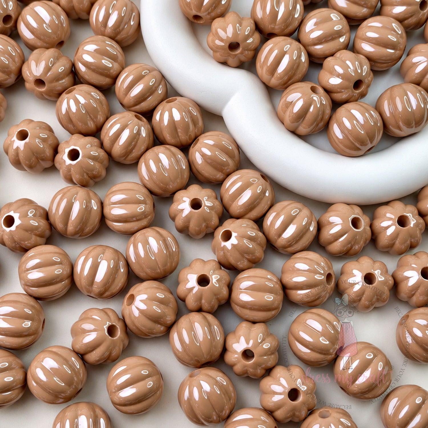 Pumpkin Shape Brown Beads - 15 Pcs