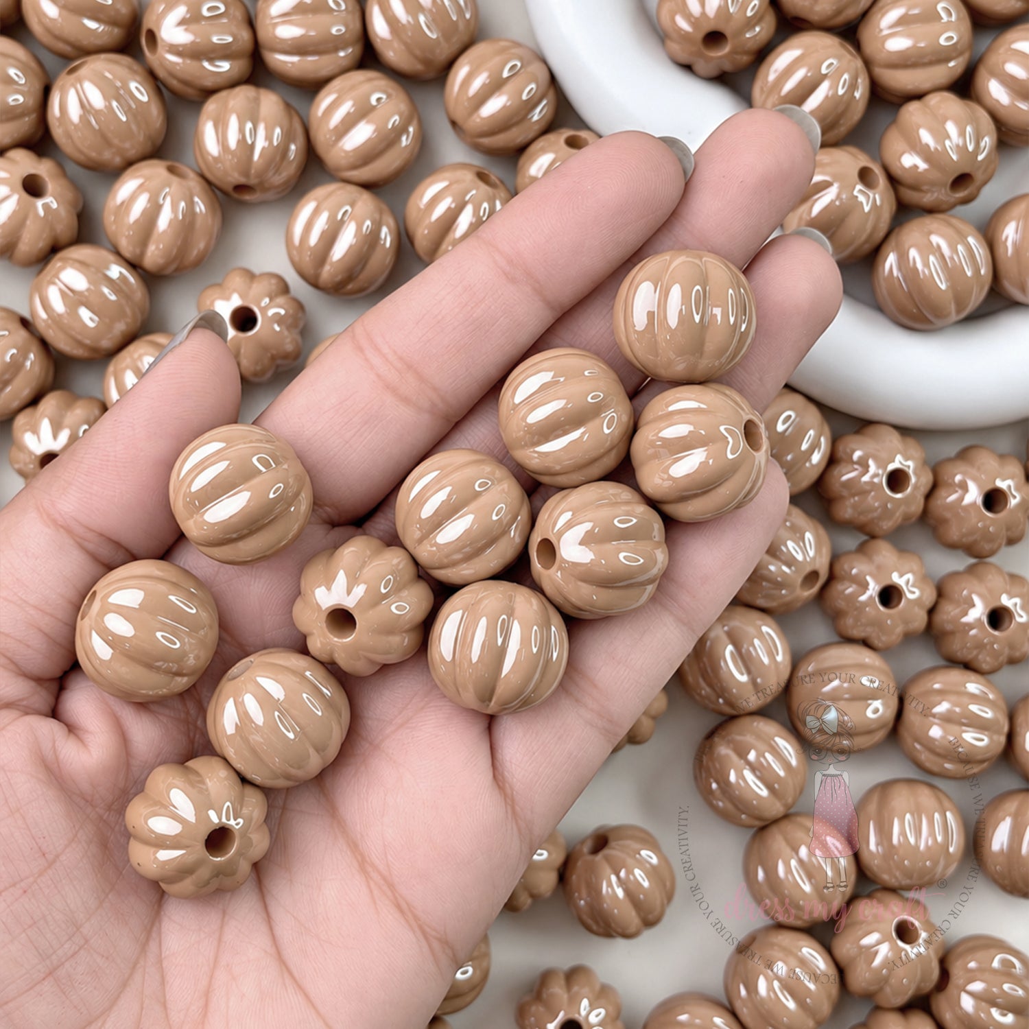 Pumpkin Shape Brown Beads - 15 Pcs
