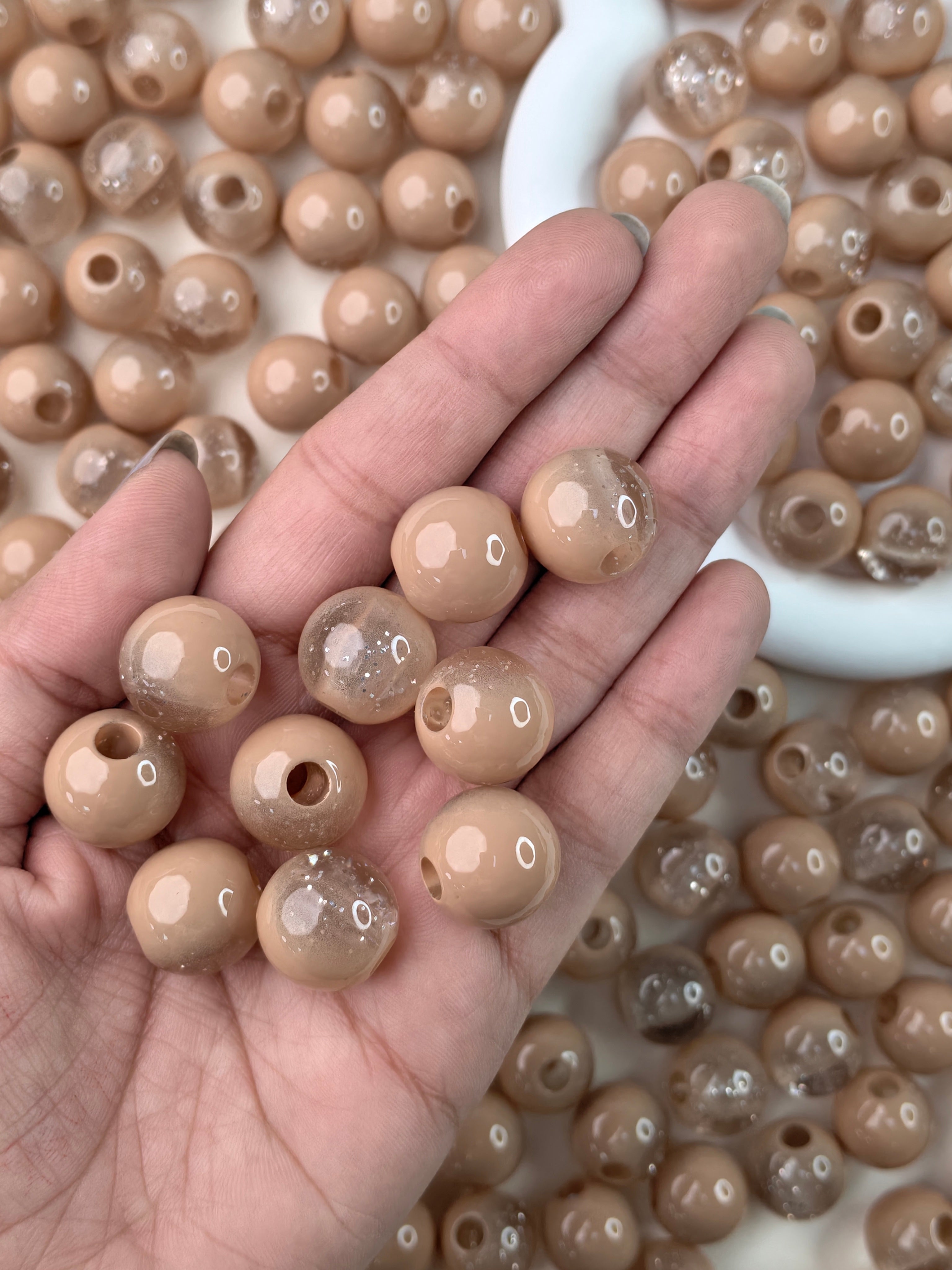Marble Glitter Brown Beads - 15 Pcs