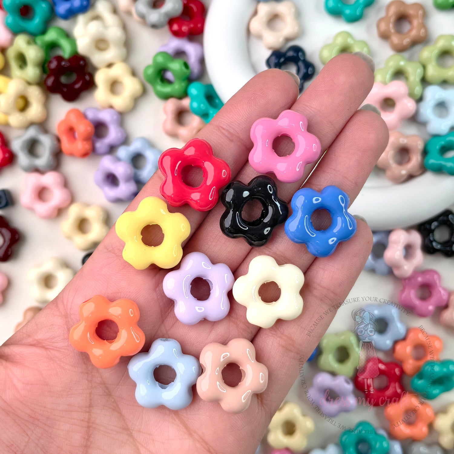 Multicolor Flower Shape Beads - 15 Pcs