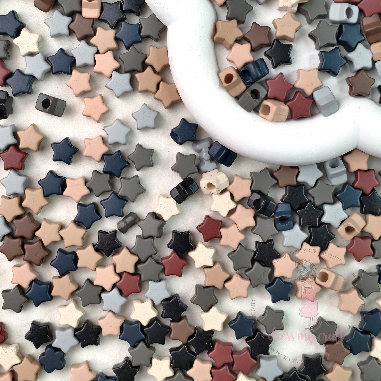 Matt Earthy Tones Stars Beads - 50 Gms