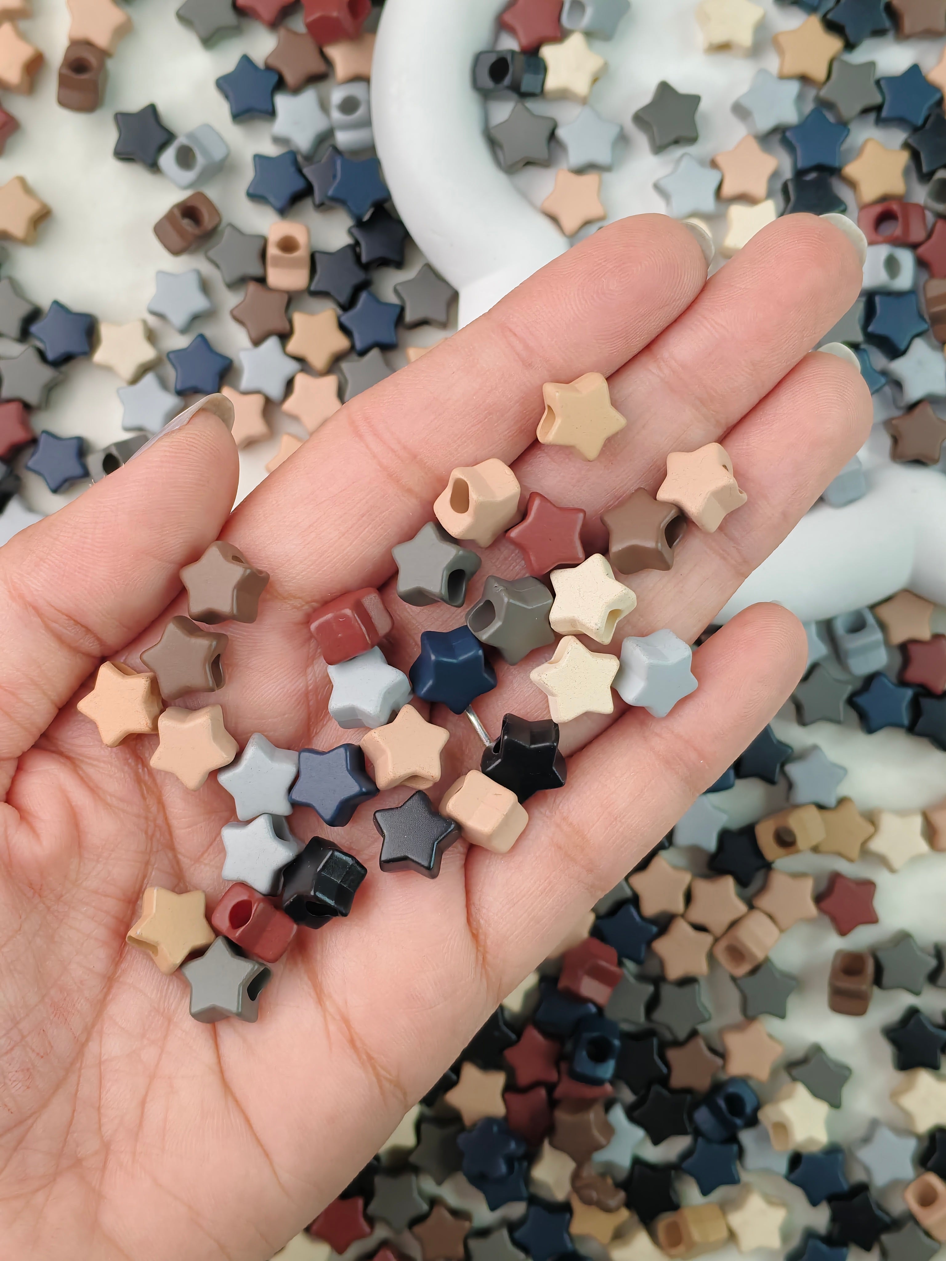 Matt Earthy Tones Stars Beads - 50 Gms