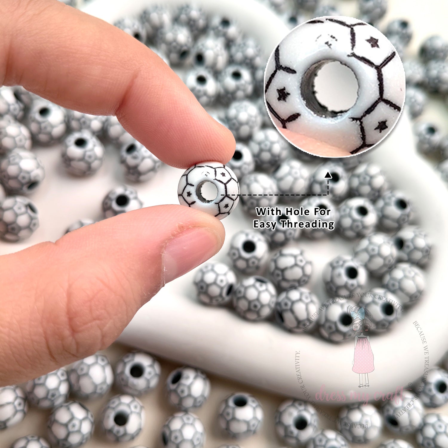 Mini Football Beads White - 30 Pcs