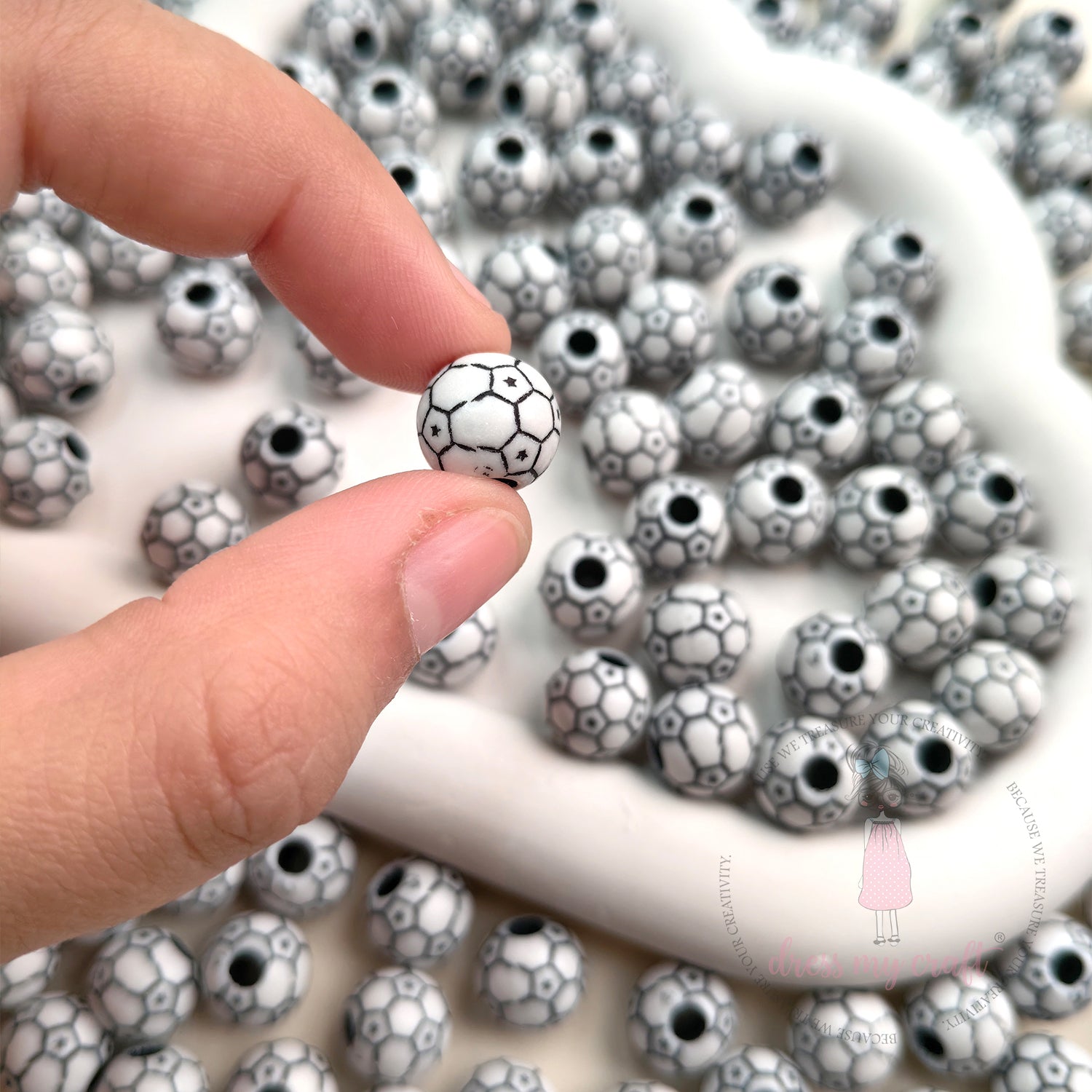 Mini Football Beads White - 30 Pcs