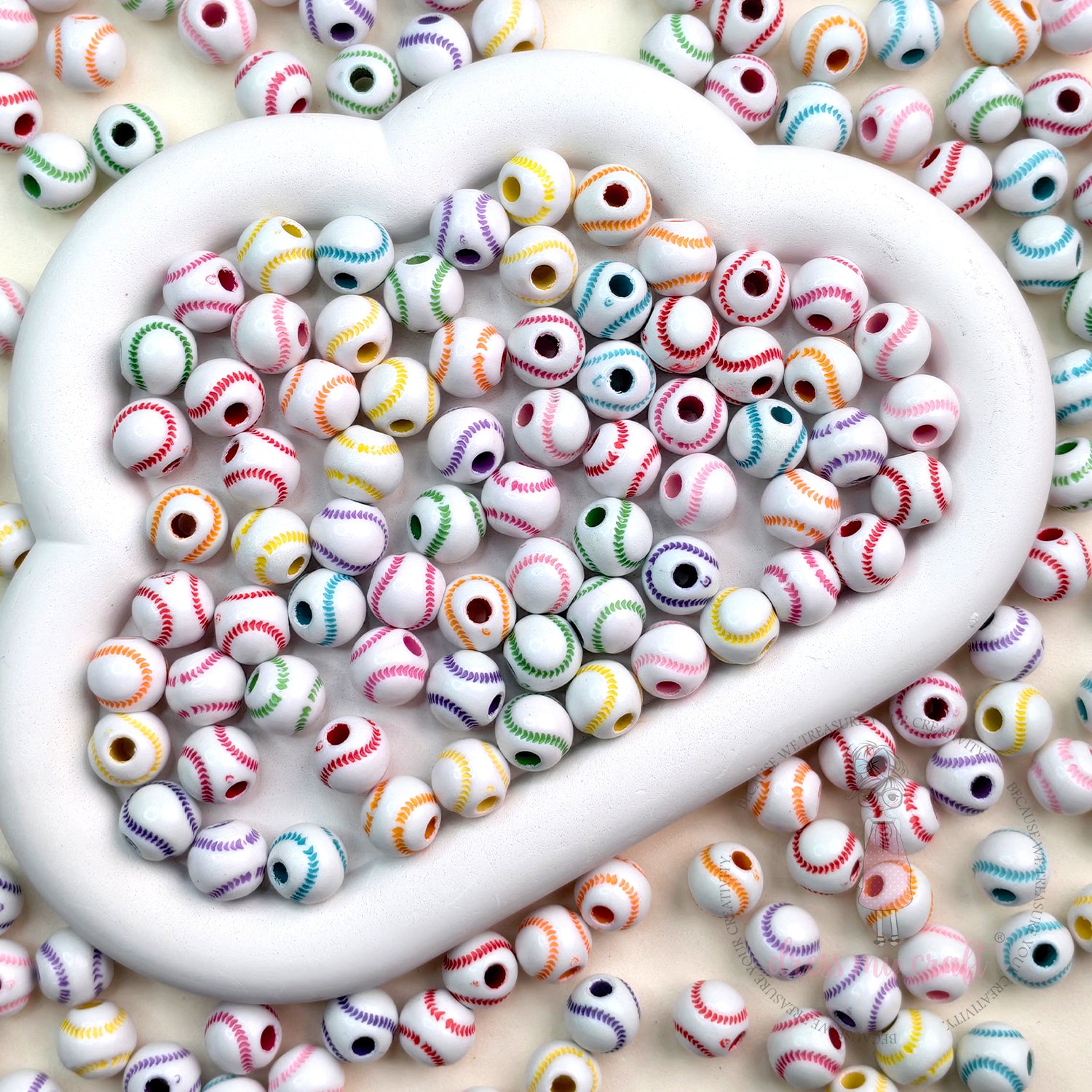 Multicolor Mini Baseball Beads - 30 Pcs