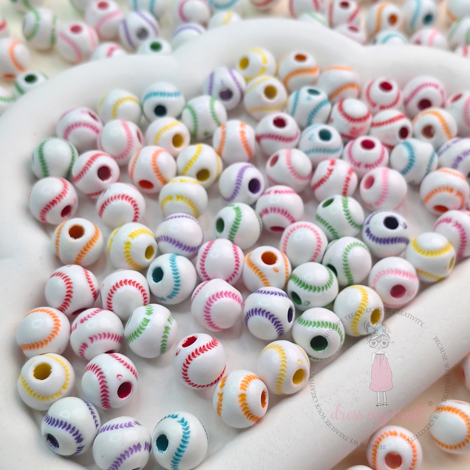 Multicolor Mini Baseball Beads - 30 Pcs