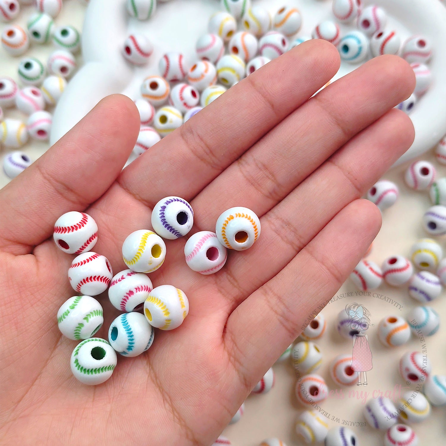 Multicolor Mini Baseball Beads - 30 Pcs