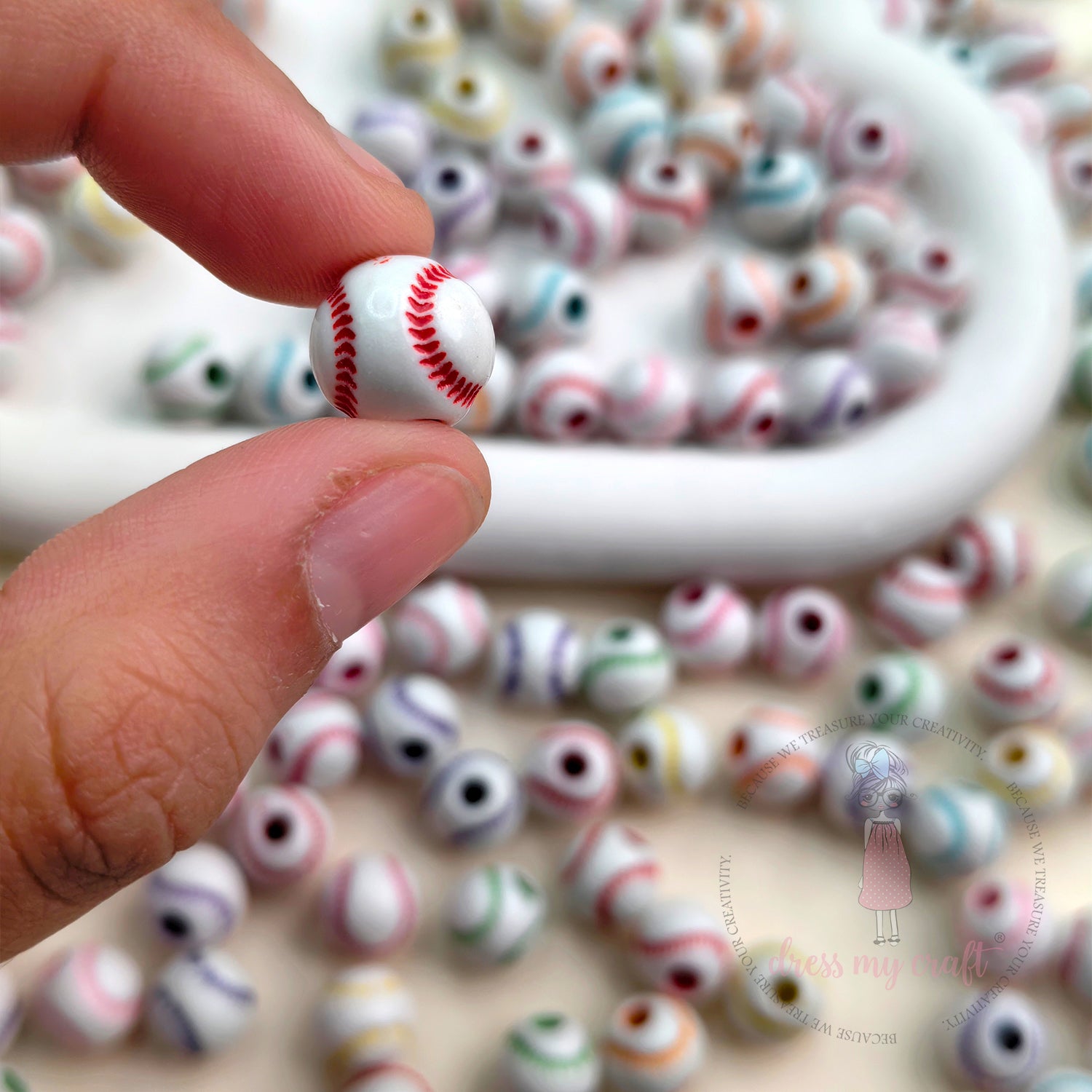 Multicolor Mini Baseball Beads - 30 Pcs