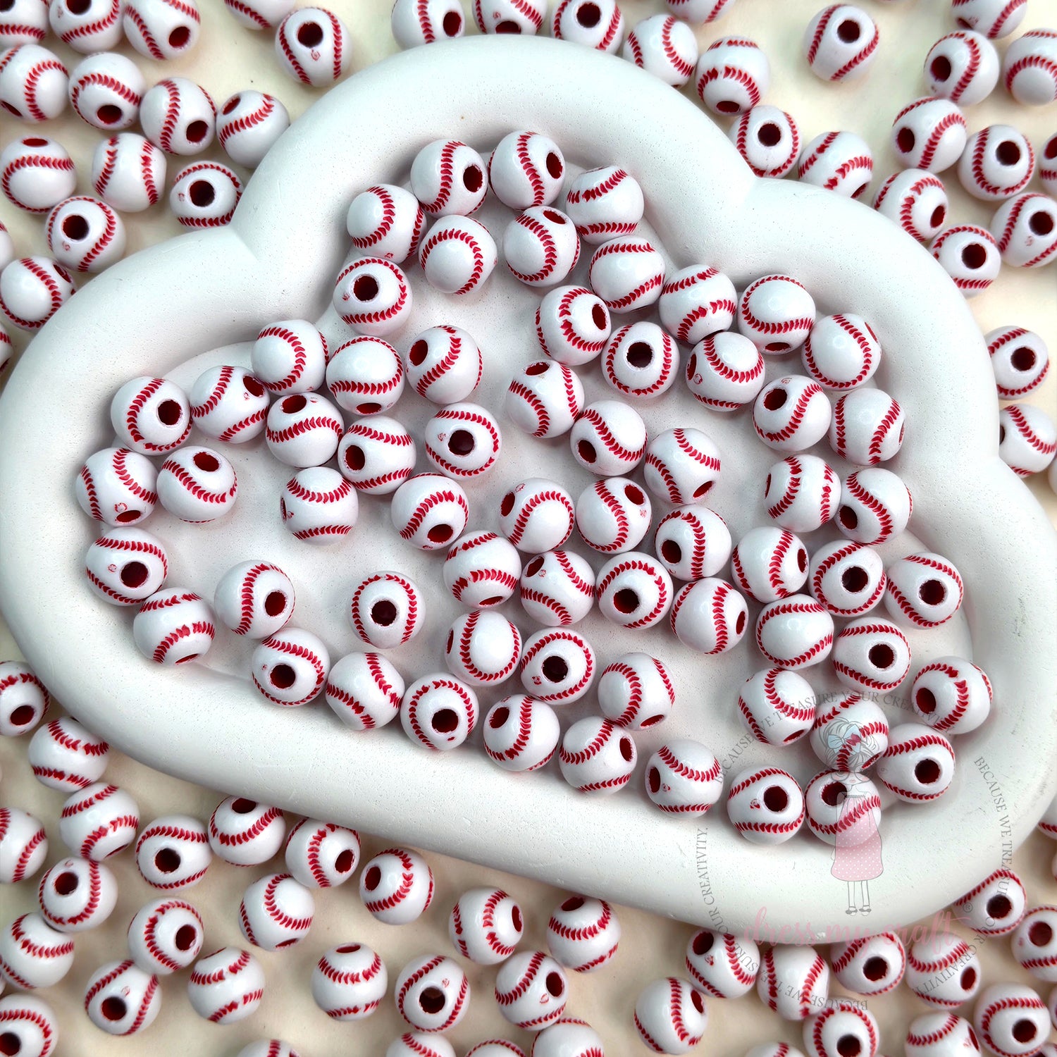 Mini Baseball Beads White - 30 Pcs